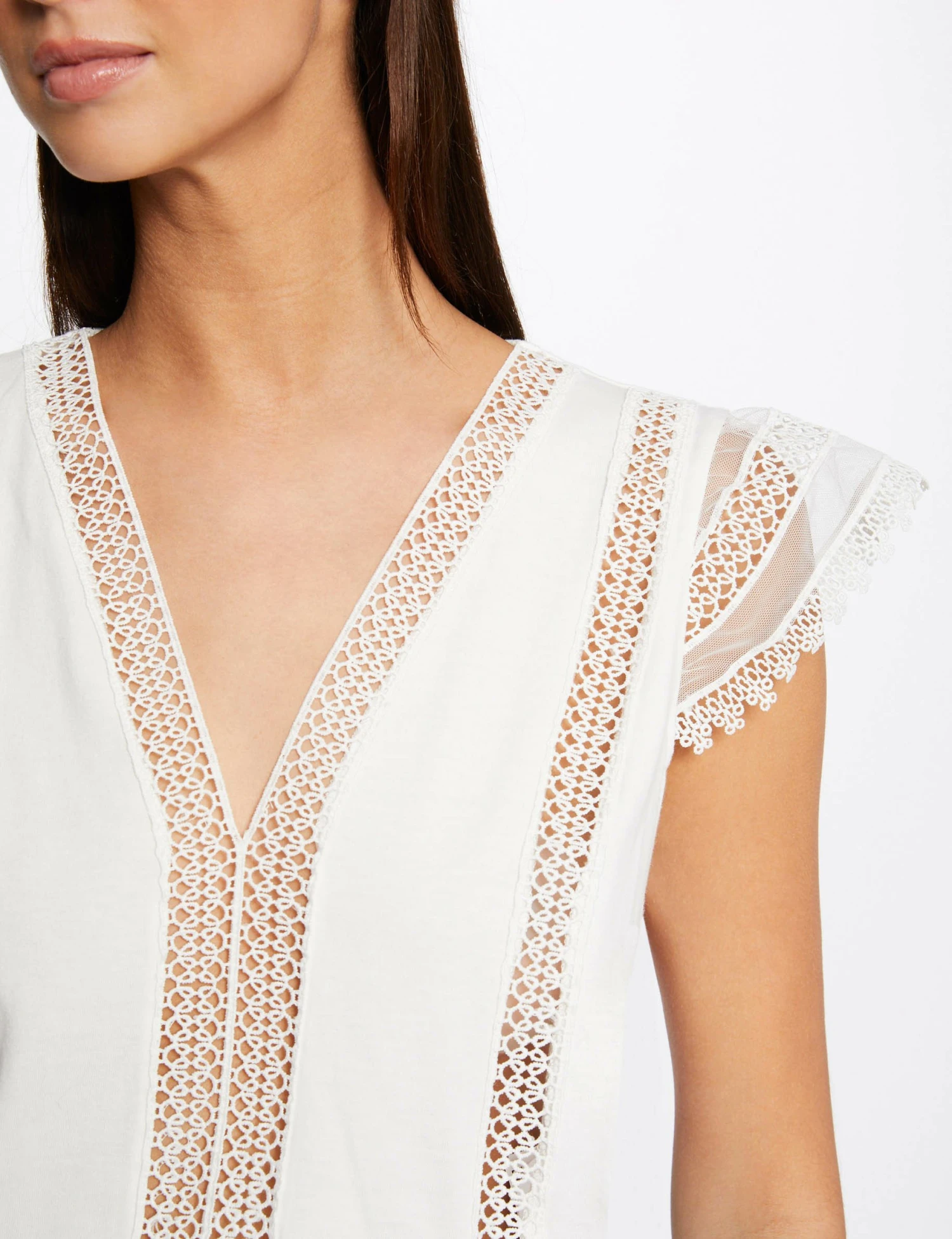 T-shirt Manches Courtes à Dentelle Ecru Femme – Image 5