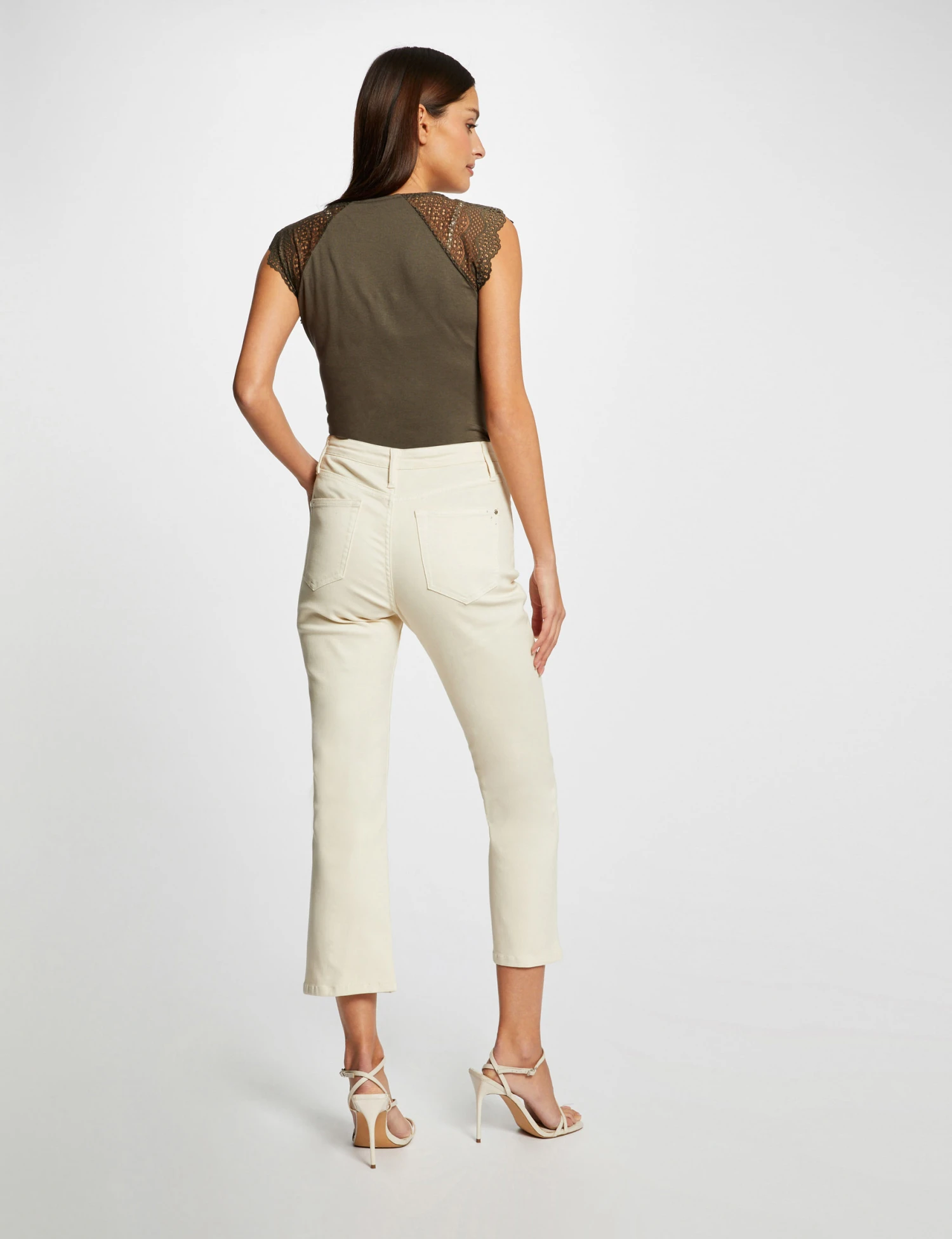 T-shirt Manches Courtes à Dentelle Vert Kaki Femme – Image 2