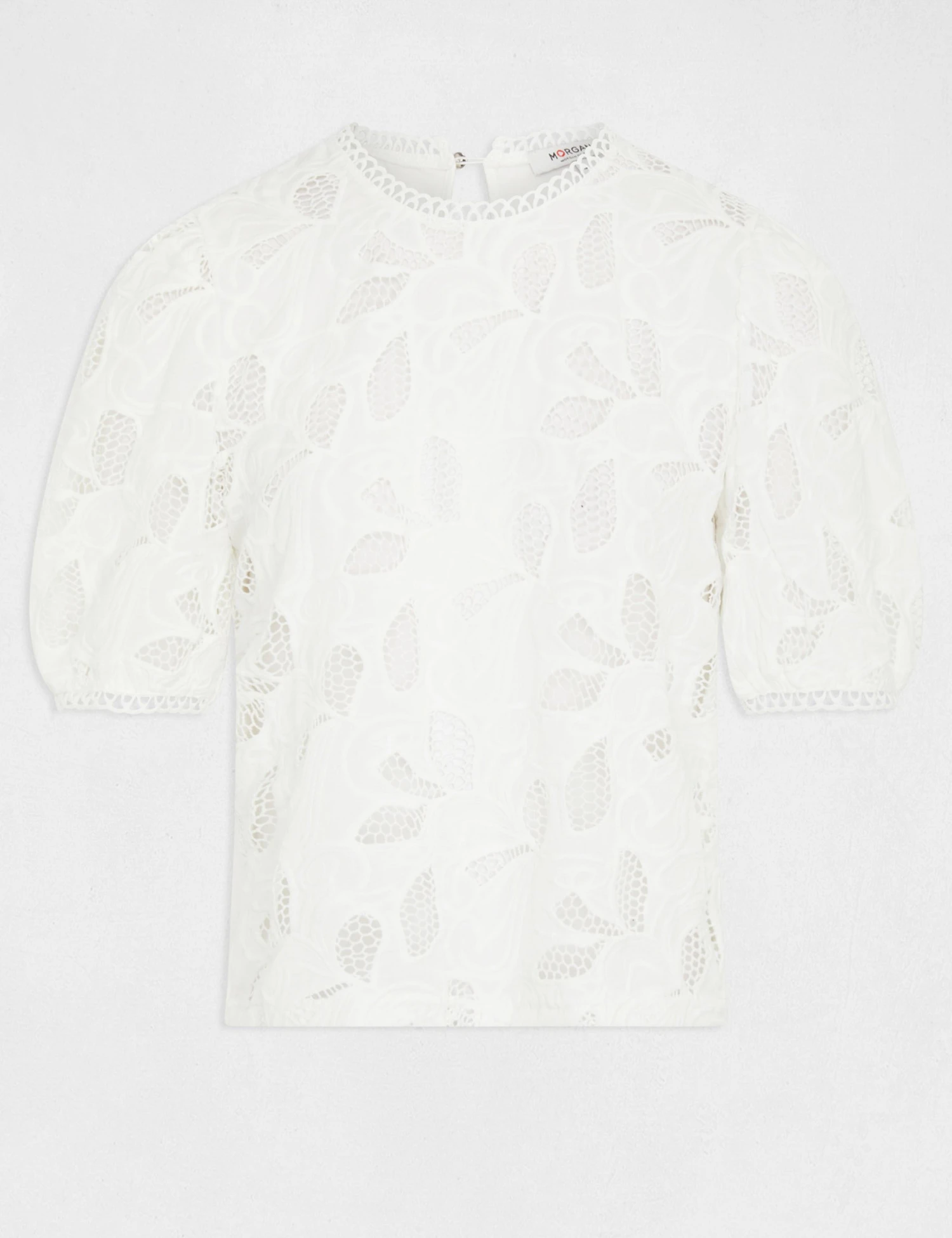 T-shirt Manches Courtes à Détails Brodés Ecru Femme – Image 4