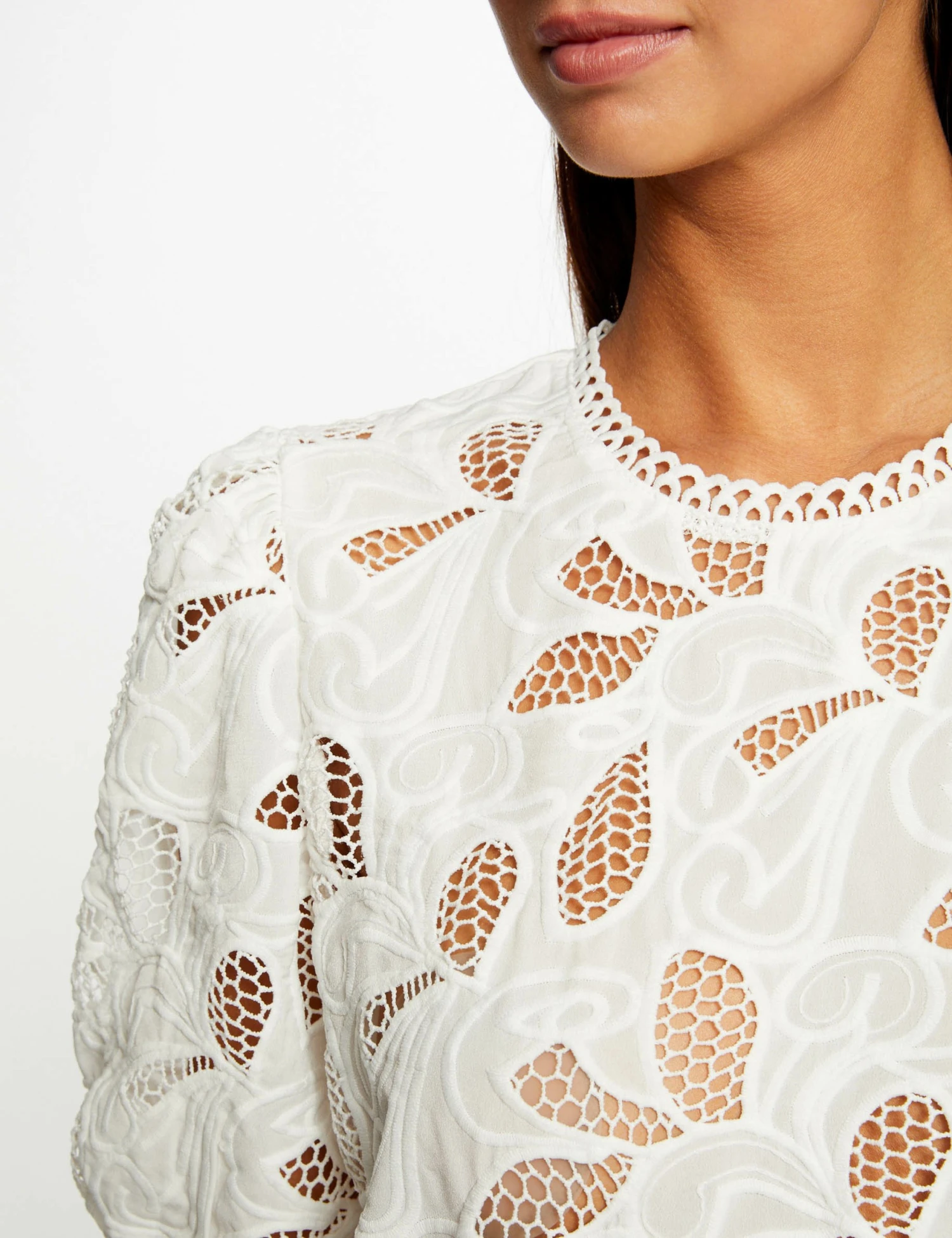 T-shirt Manches Courtes à Détails Brodés Ecru Femme – Image 5