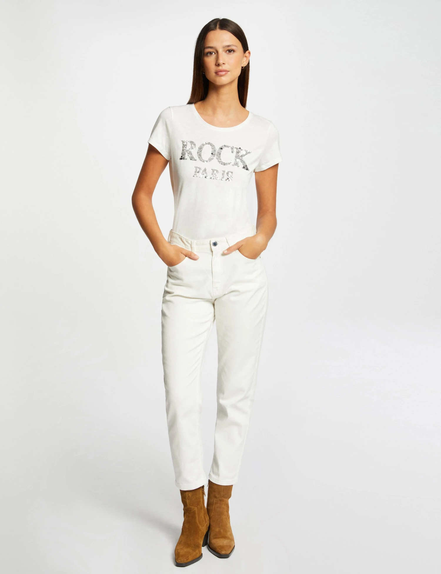 T-shirt Manches Courtes à Inscription Argente Femme – Image 3