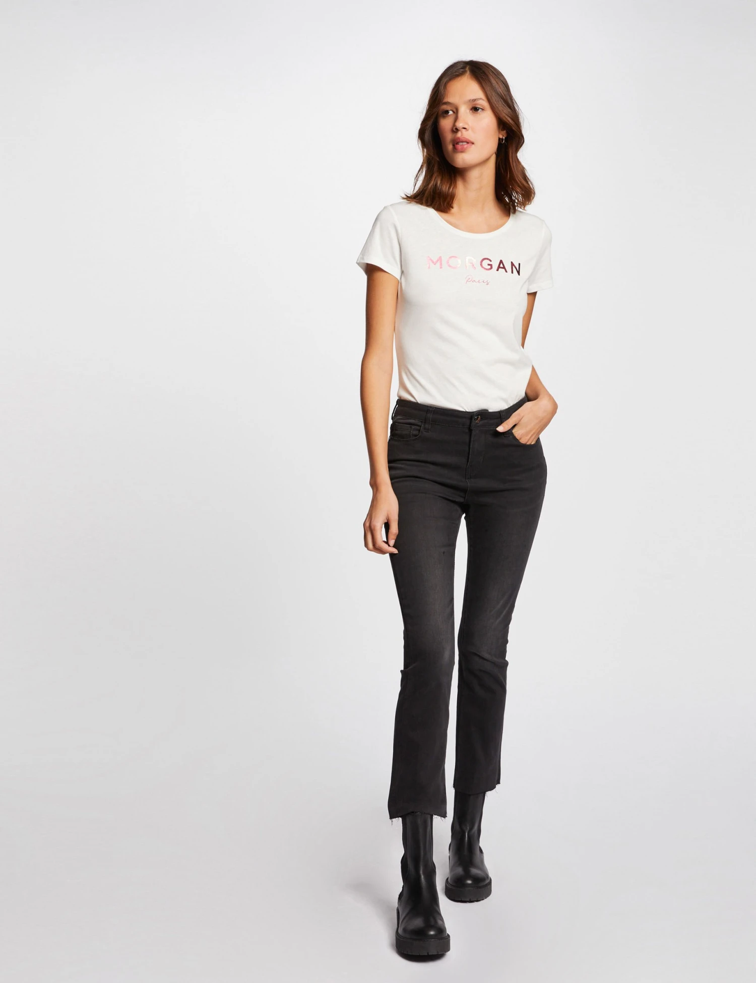 T-shirt Manches Courtes à Inscription Corail Femme – Image 3