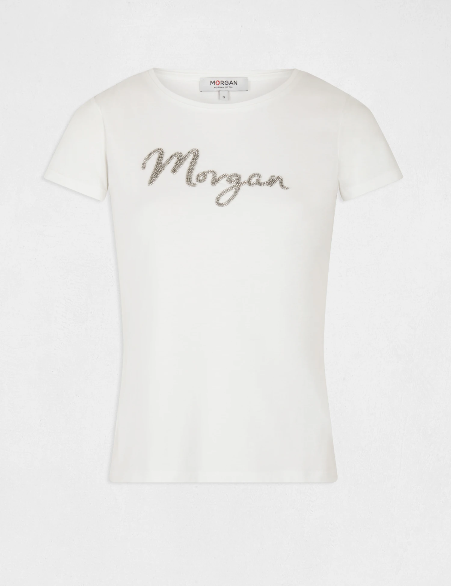 T-shirt Manches Courtes à Inscription Ecru Femme – Image 4