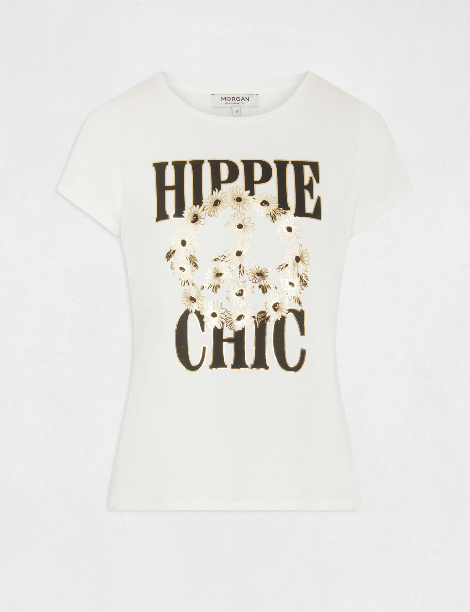 T-shirt Manches Courtes à Inscription Ecru Femme – Image 4