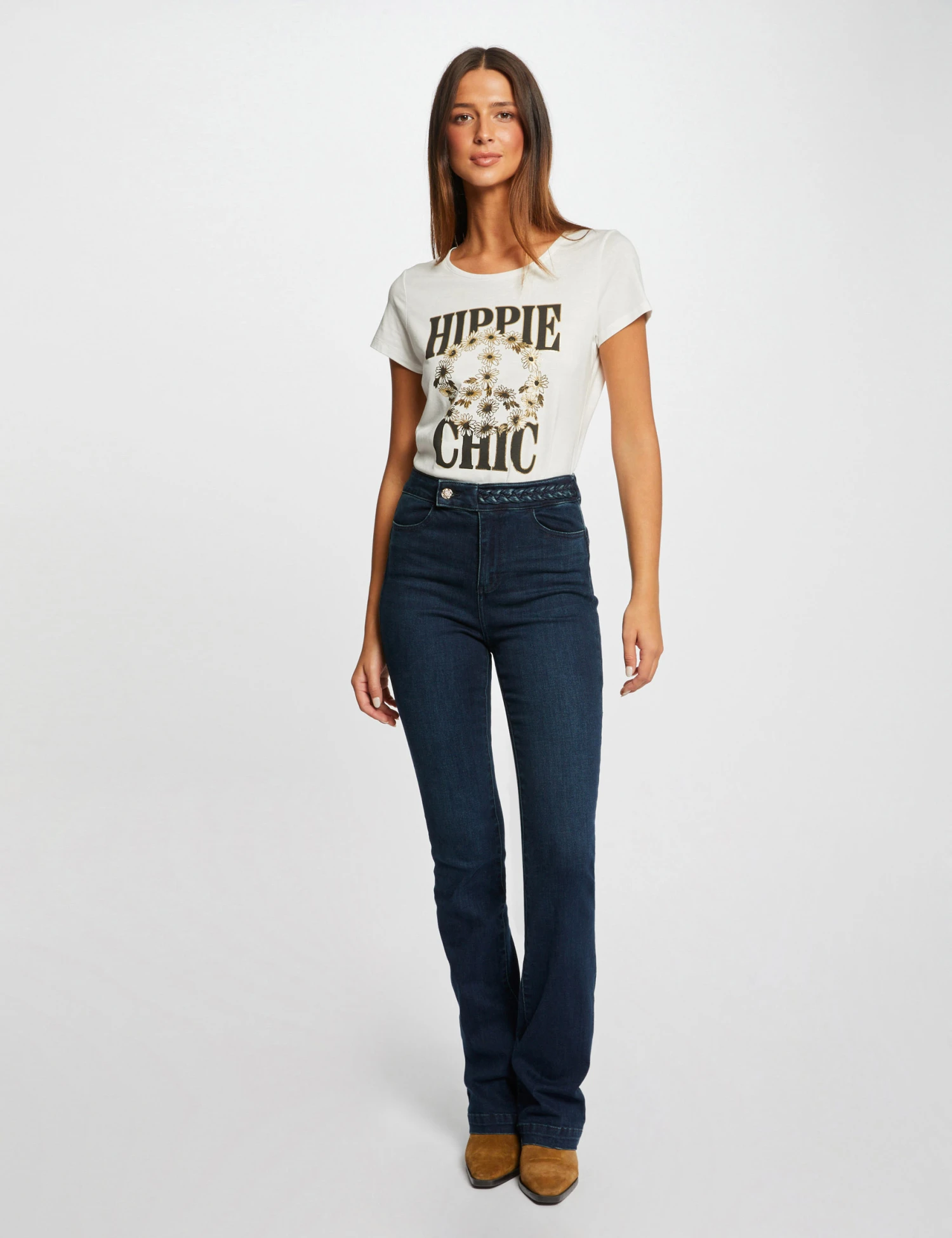 T-shirt Manches Courtes à Inscription Ecru Femme – Image 3