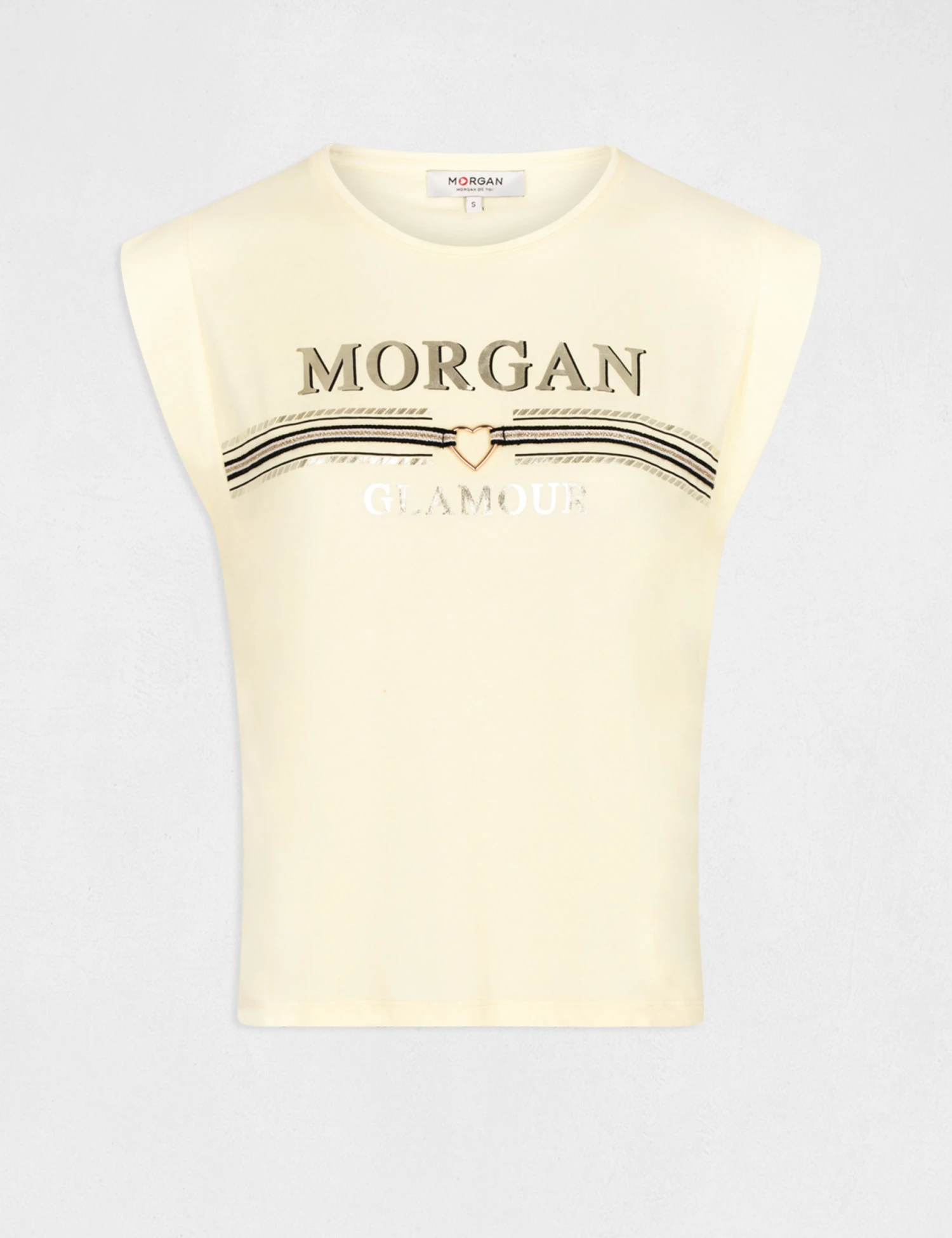 T-shirt Manches Courtes à Inscription Jaune Paille Femme – Image 4