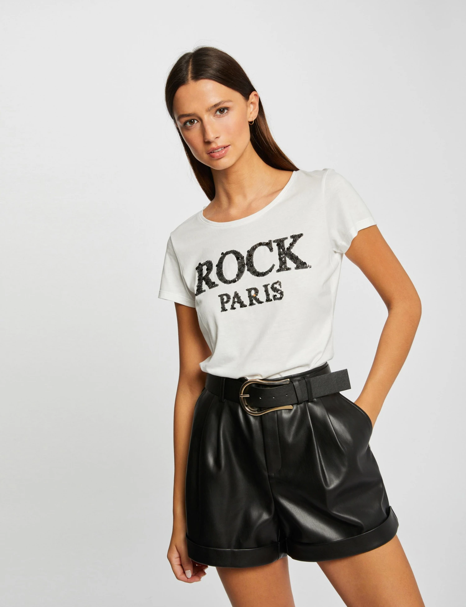 T-shirt Manches Courtes Ă Inscription Noir Femme