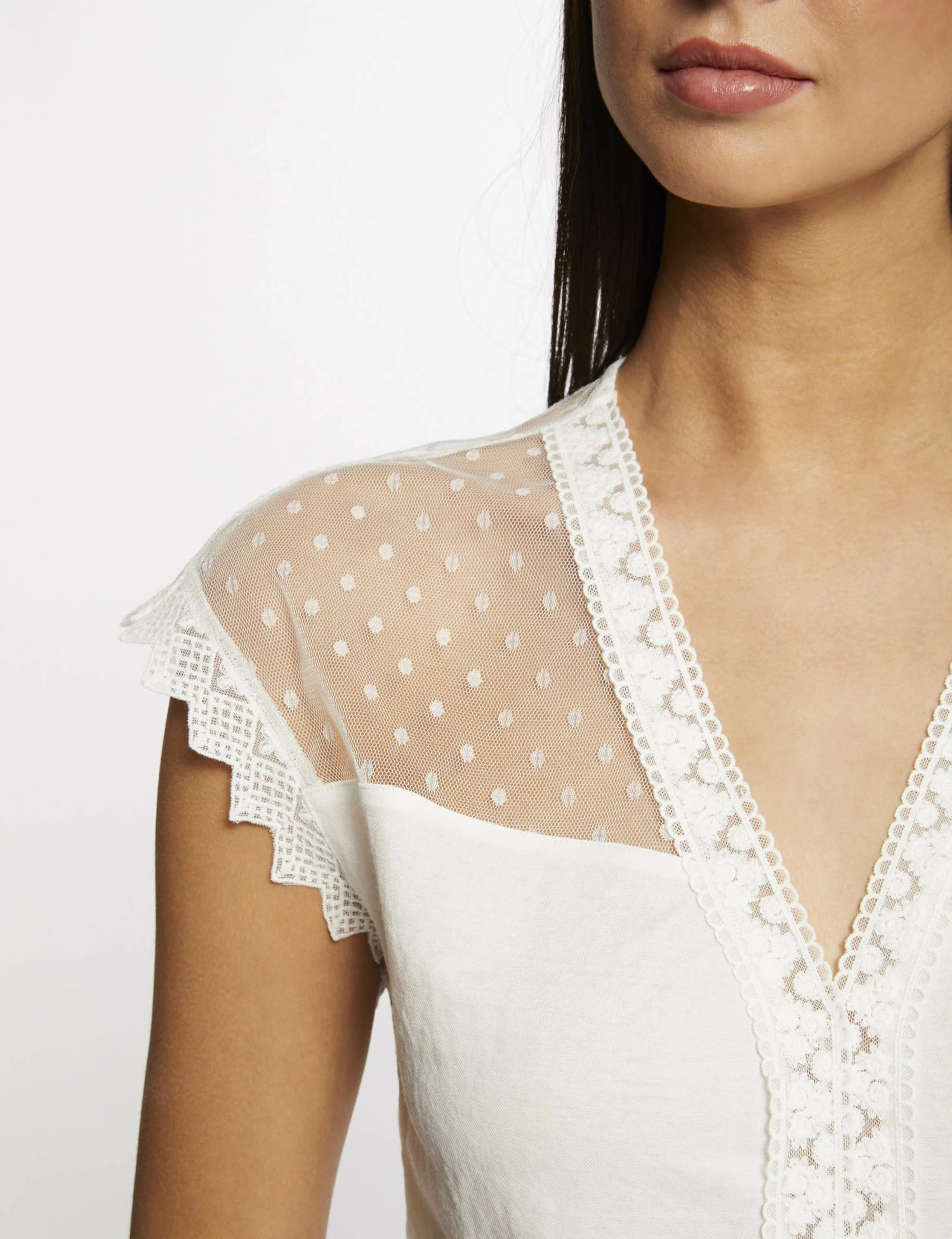 T-shirt Manches Courtes à Plumetis Ecru Femme – Image 5