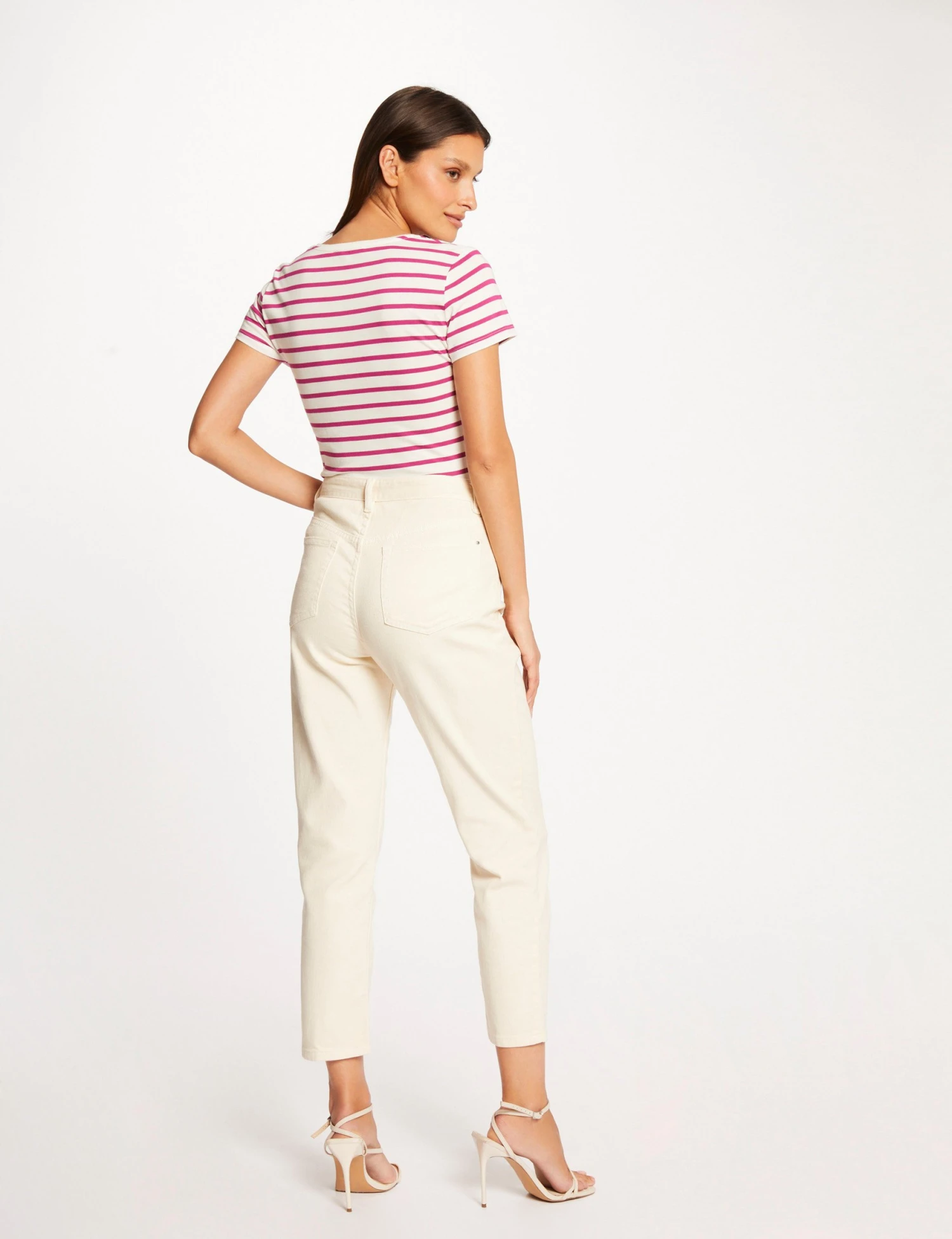 T-shirt Manches Courtes à Rayures Framboise Femme – Image 2