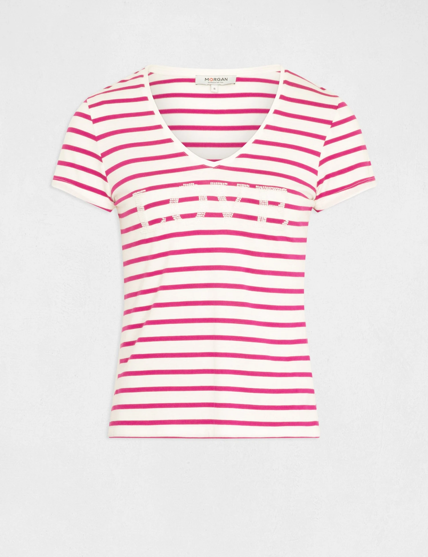 T-shirt Manches Courtes à Rayures Framboise Femme – Image 4