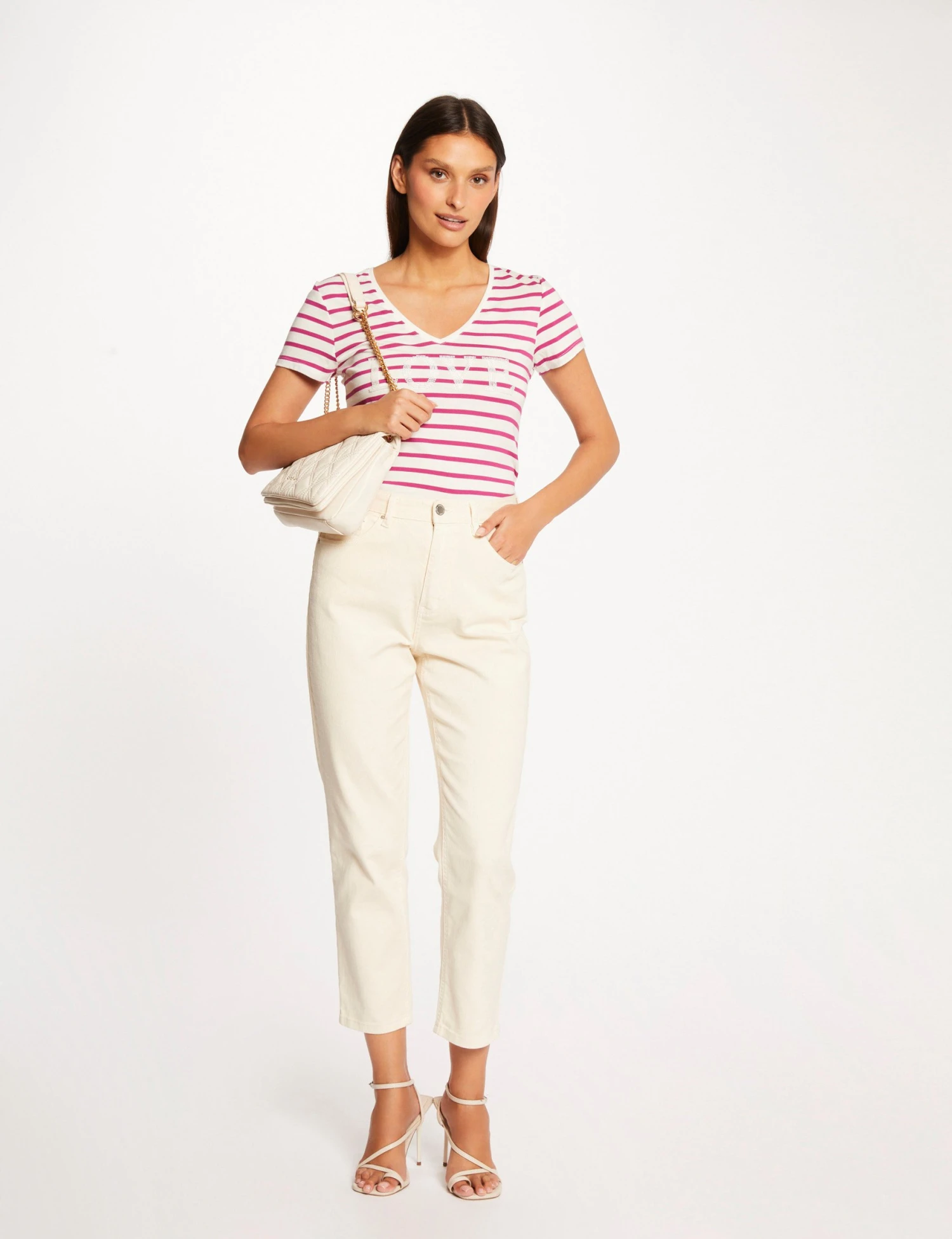 T-shirt Manches Courtes à Rayures Framboise Femme – Image 3