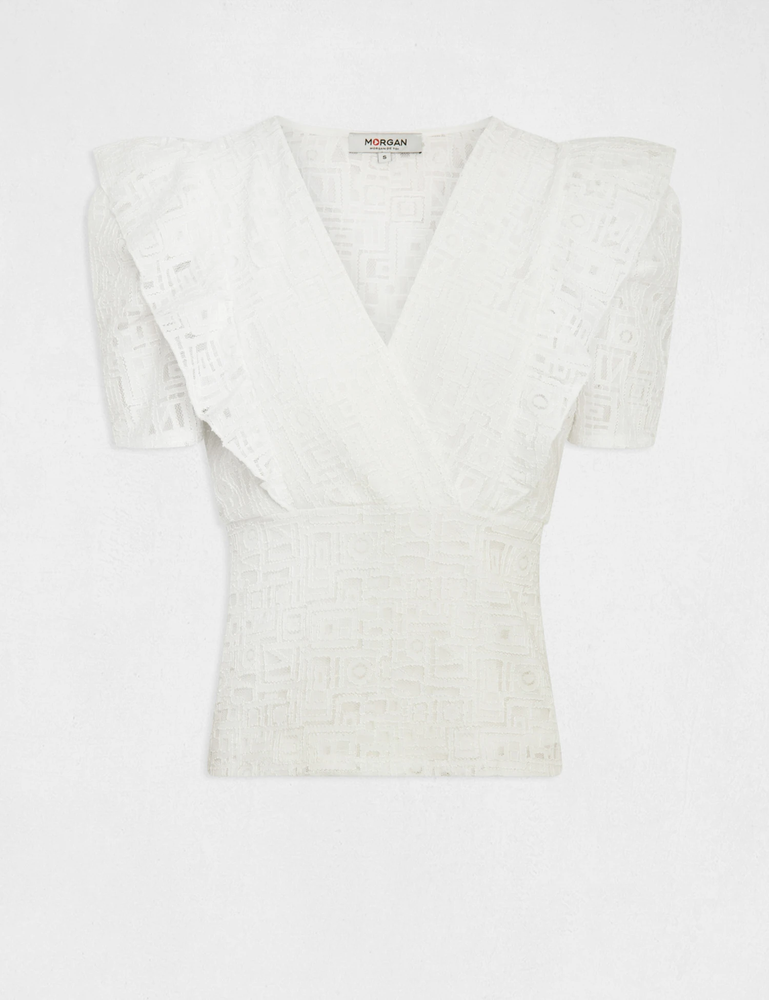 T-shirt Manches Courtes à Volants Ecru Femme – Image 4