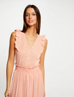 T-shirt Manches Courtes Ă Volants Rose Moyen Femme