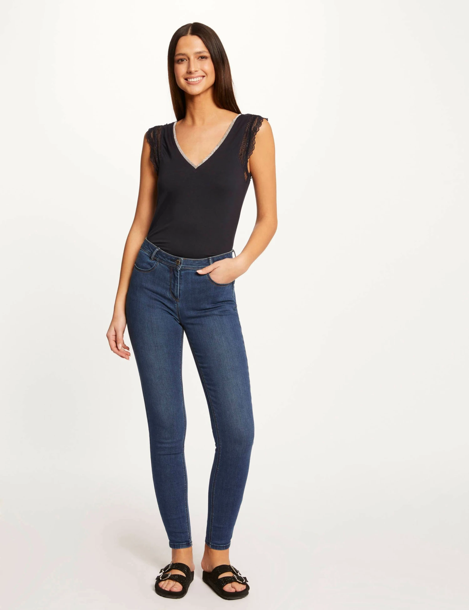 T-shirt Manches Courtes Avec Dentelle Marine Femme – Image 3