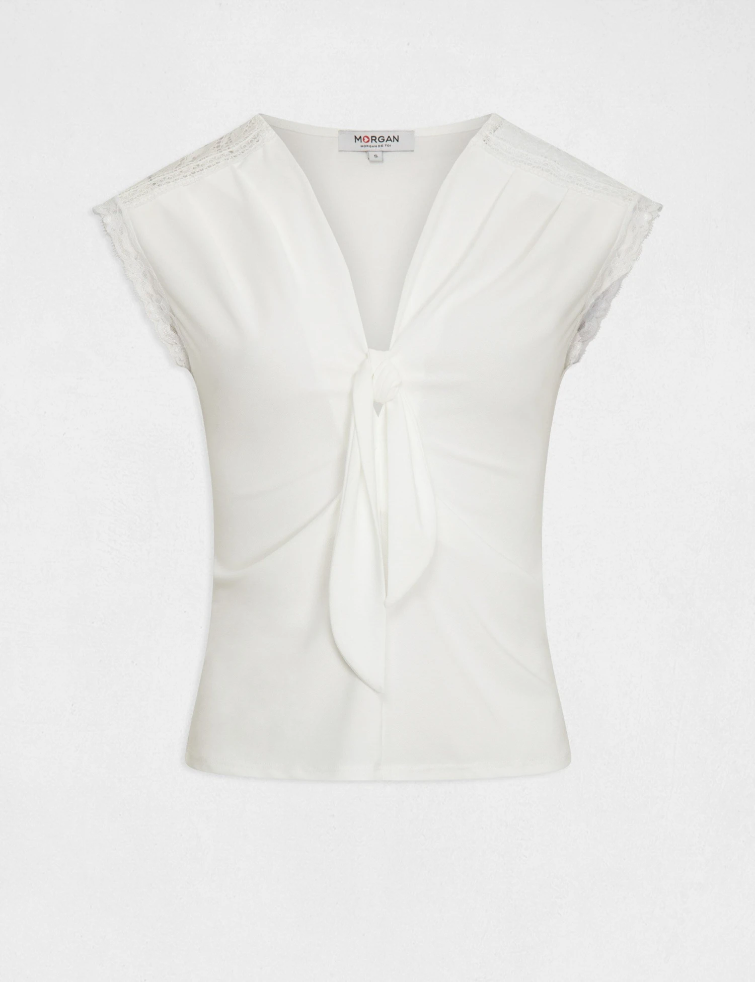 T-shirt Manches Courtes Avec Noeud Ecru Femme – Image 4