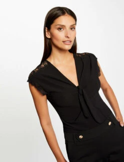 T-shirt Manches Courtes Avec Noeud Noir Femme