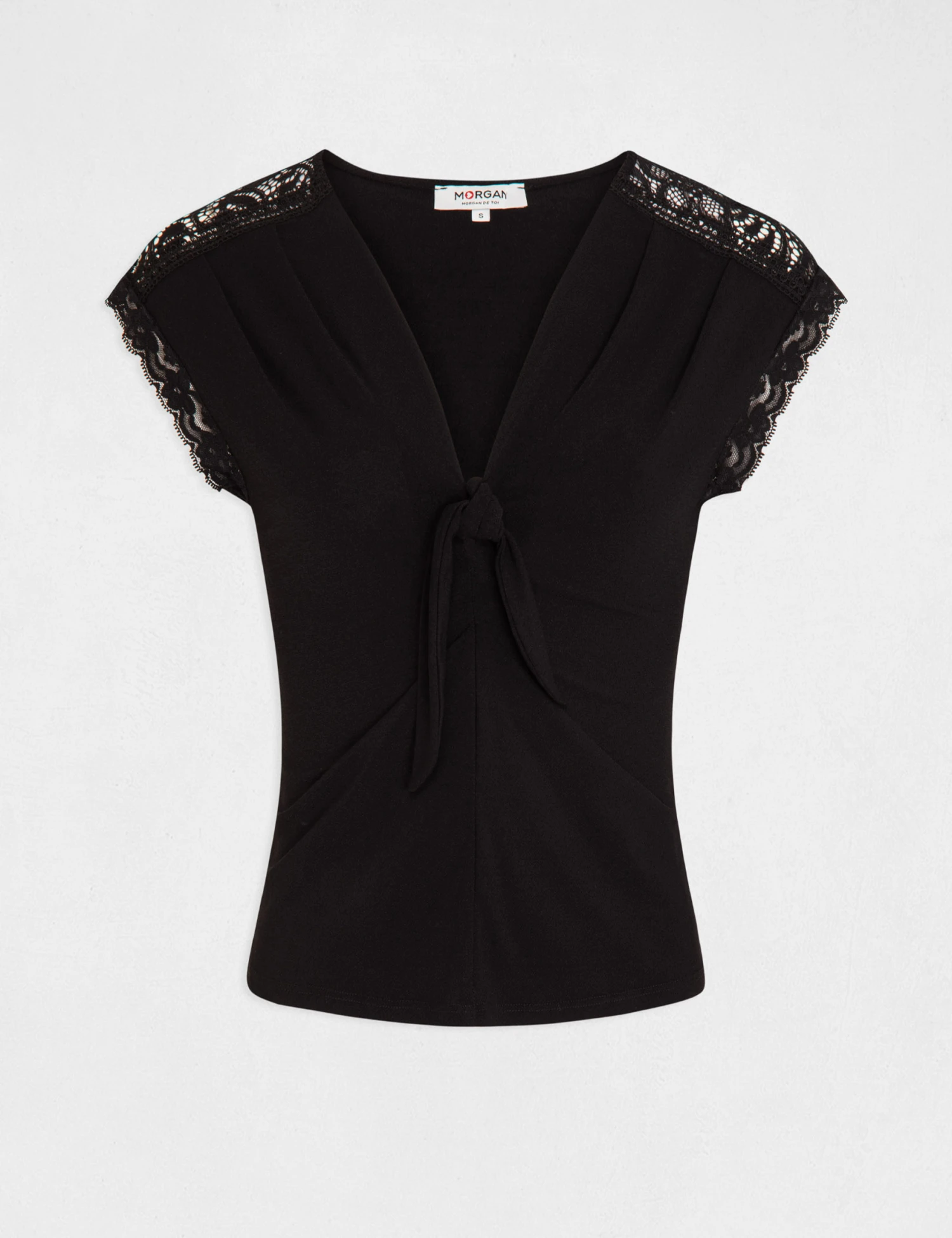 T-shirt Manches Courtes Avec Noeud Noir Femme – Image 4