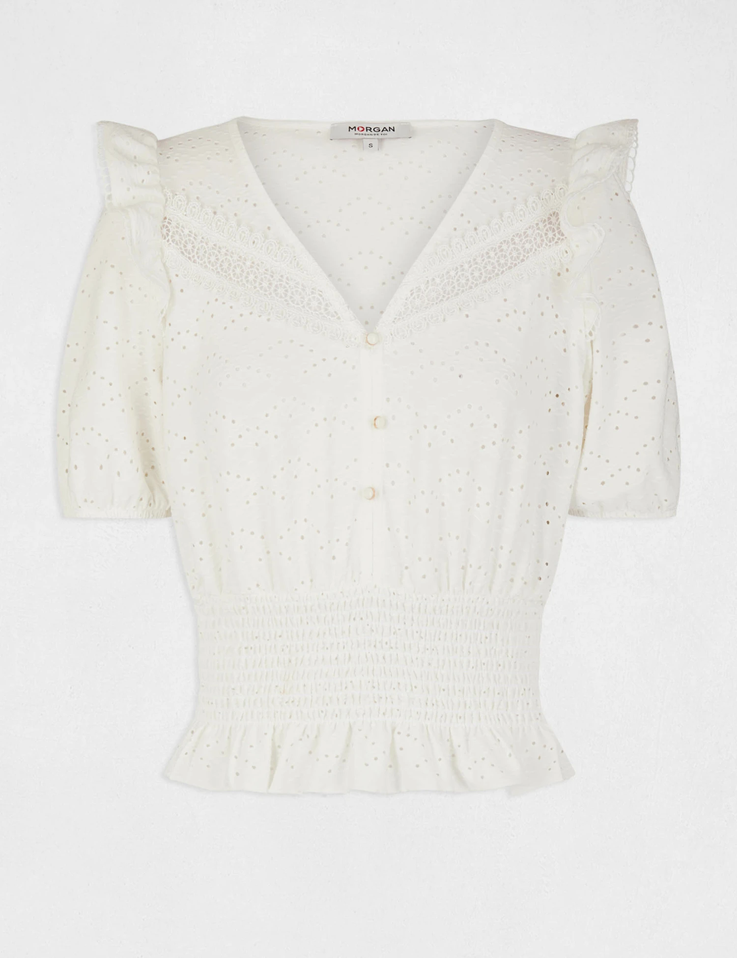 T-shirt Manches Courtes Brodé Ecru Femme – Image 4