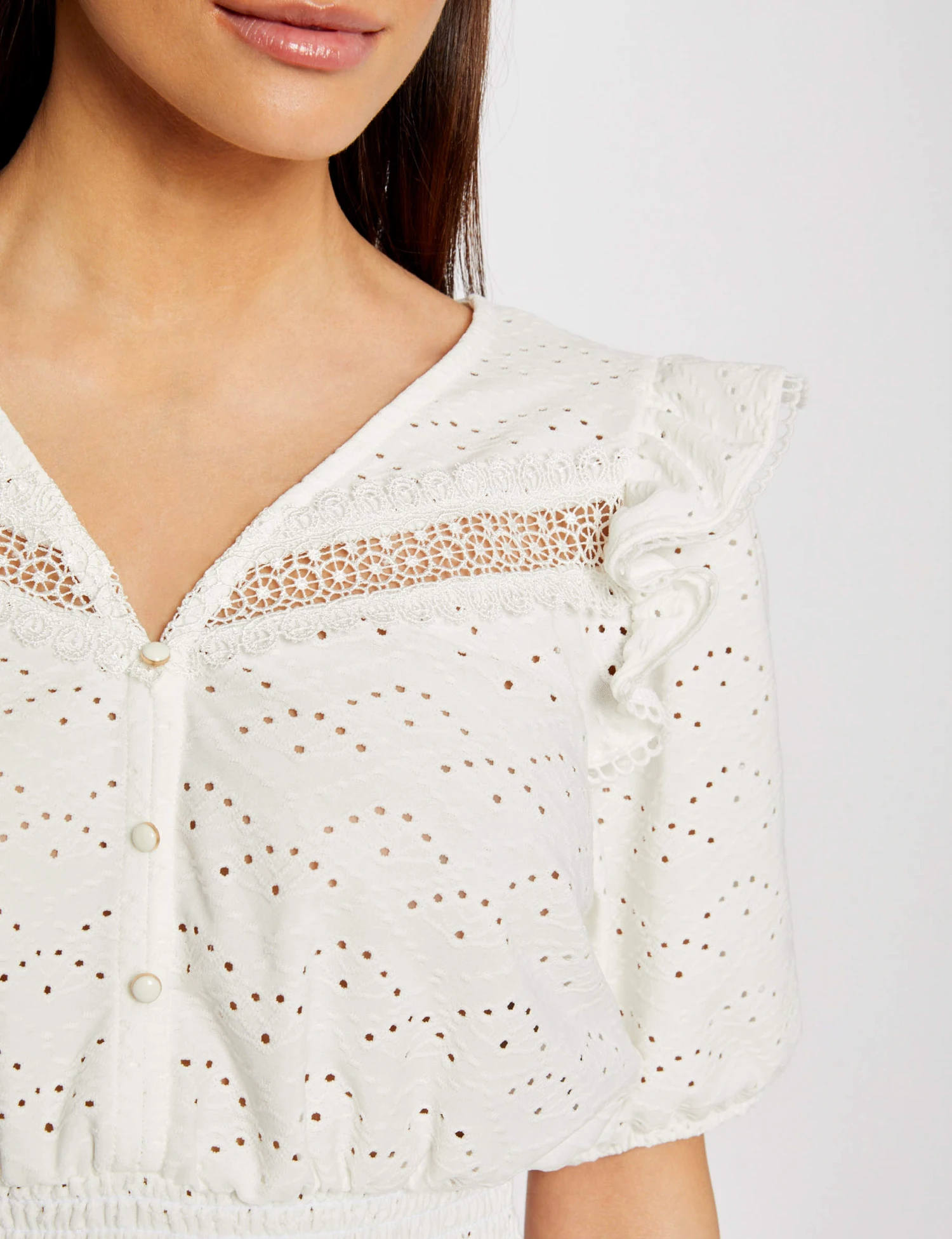 T-shirt Manches Courtes Brodé Ecru Femme – Image 5