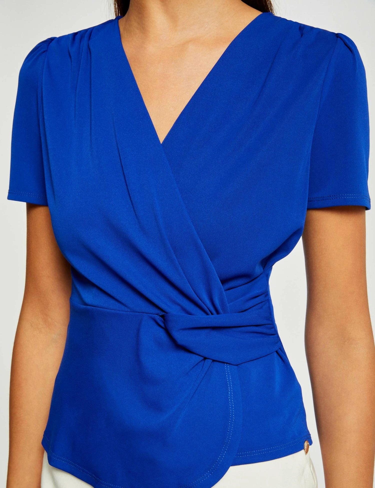 T-shirt Manches Courtes Col Cache-coeur Bleu Electrique Femme – Image 5