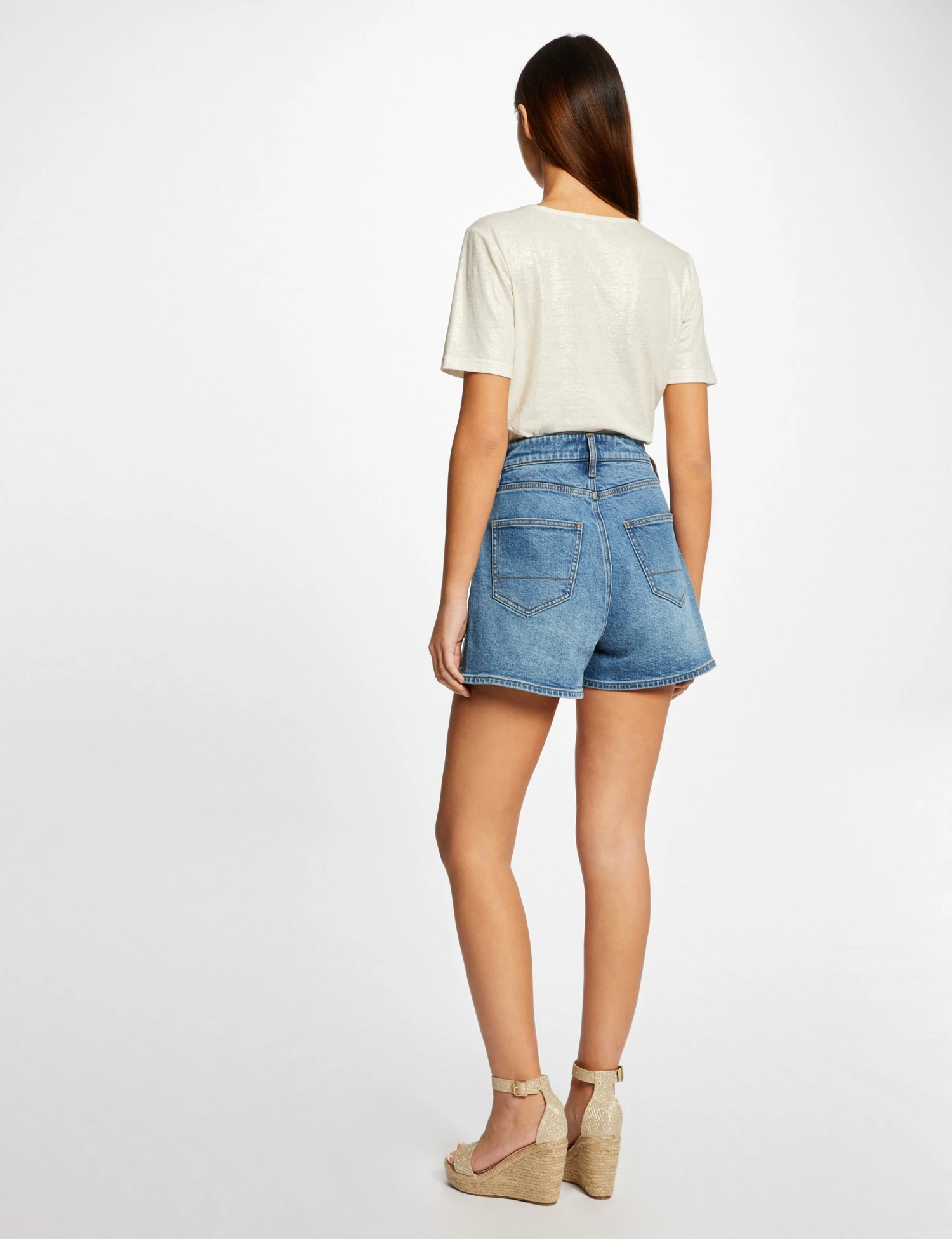 T-shirt Manches Courtes Col En V Ecru Femme – Image 2