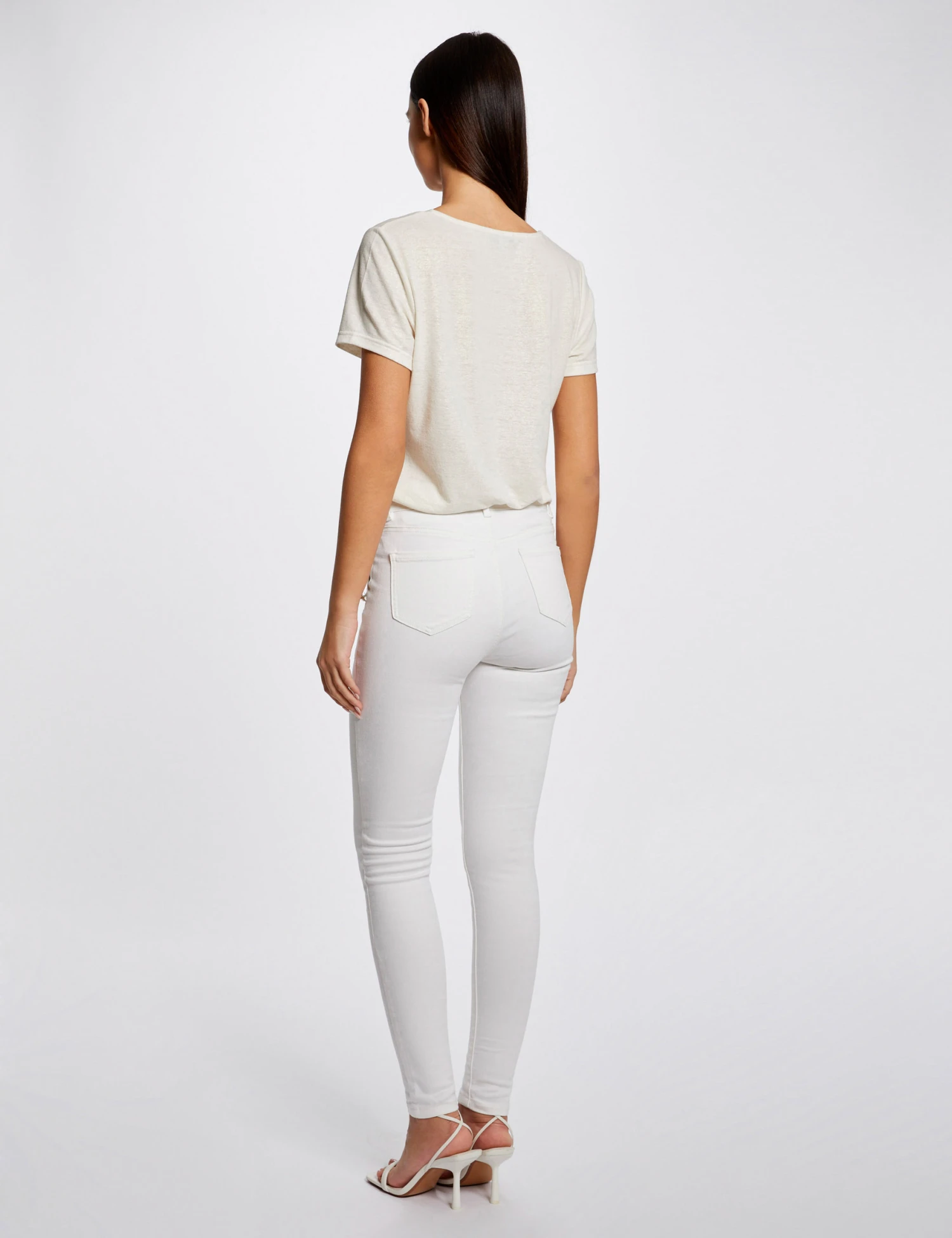 T-shirt Manches Courtes Col En V Ecru Femme – Image 2