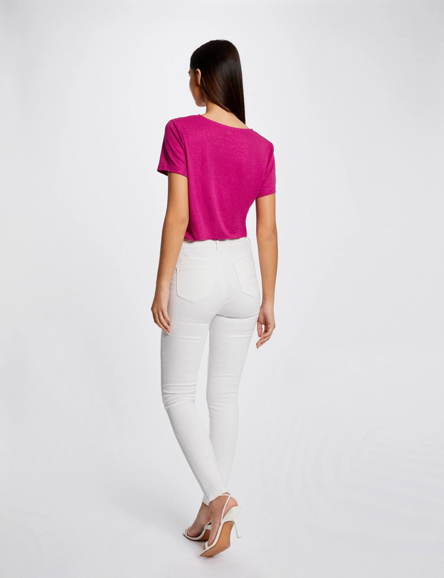 T-shirt Manches Courtes Col En V Framboise Femme – Image 2