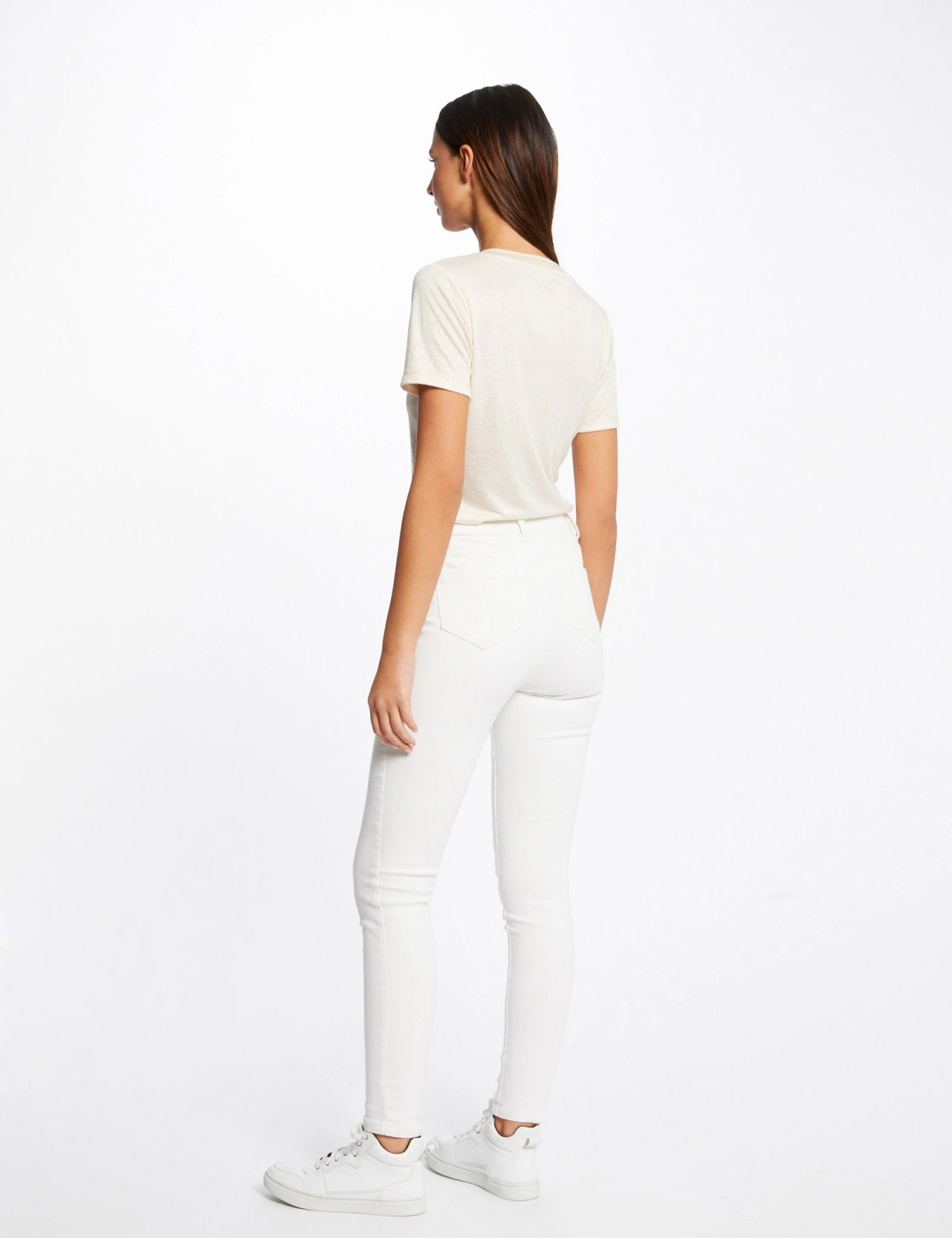 T-shirt Manches Courtes Col En V Ivoire Femme – Image 2