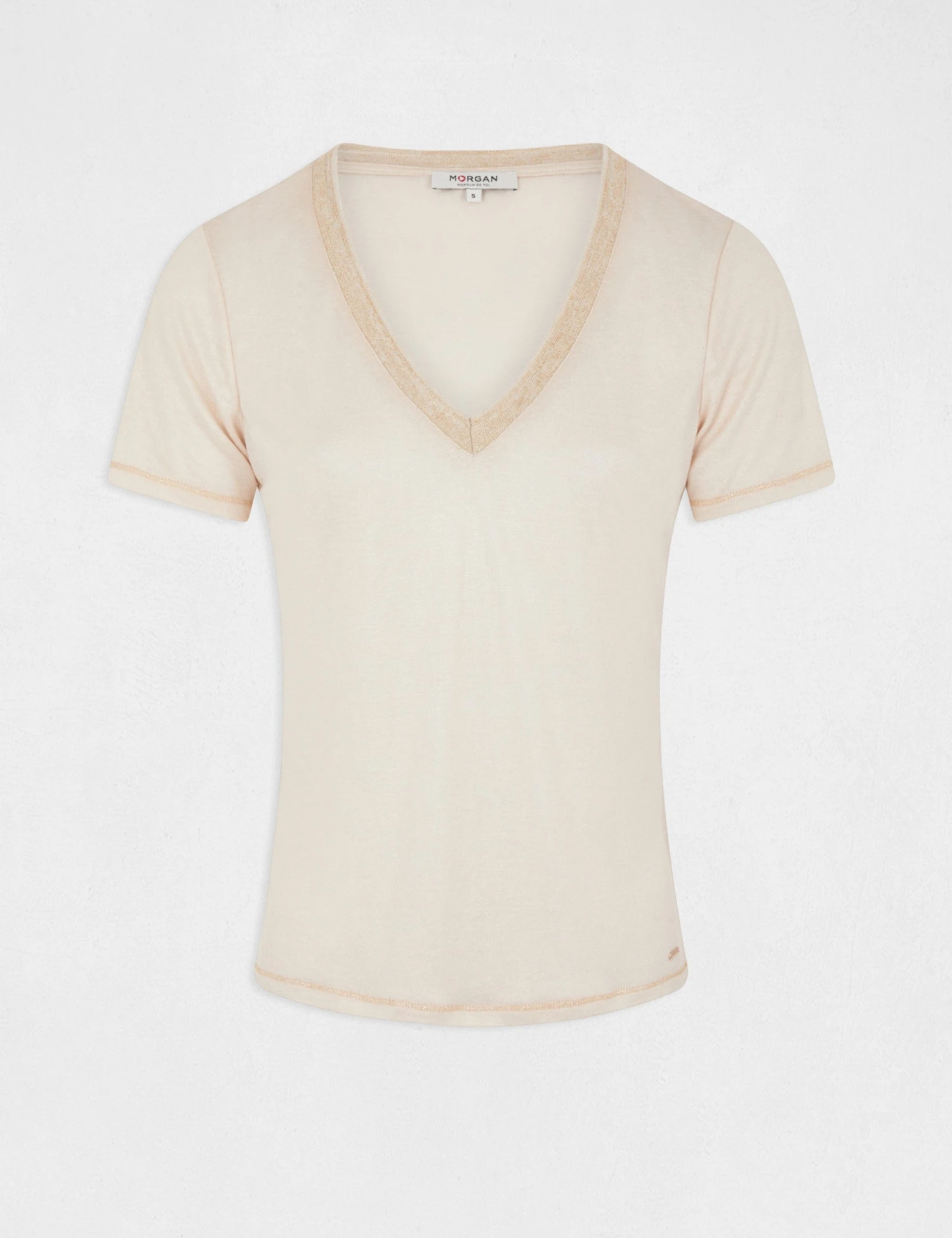 T-shirt Manches Courtes Col En V Ivoire Femme – Image 4