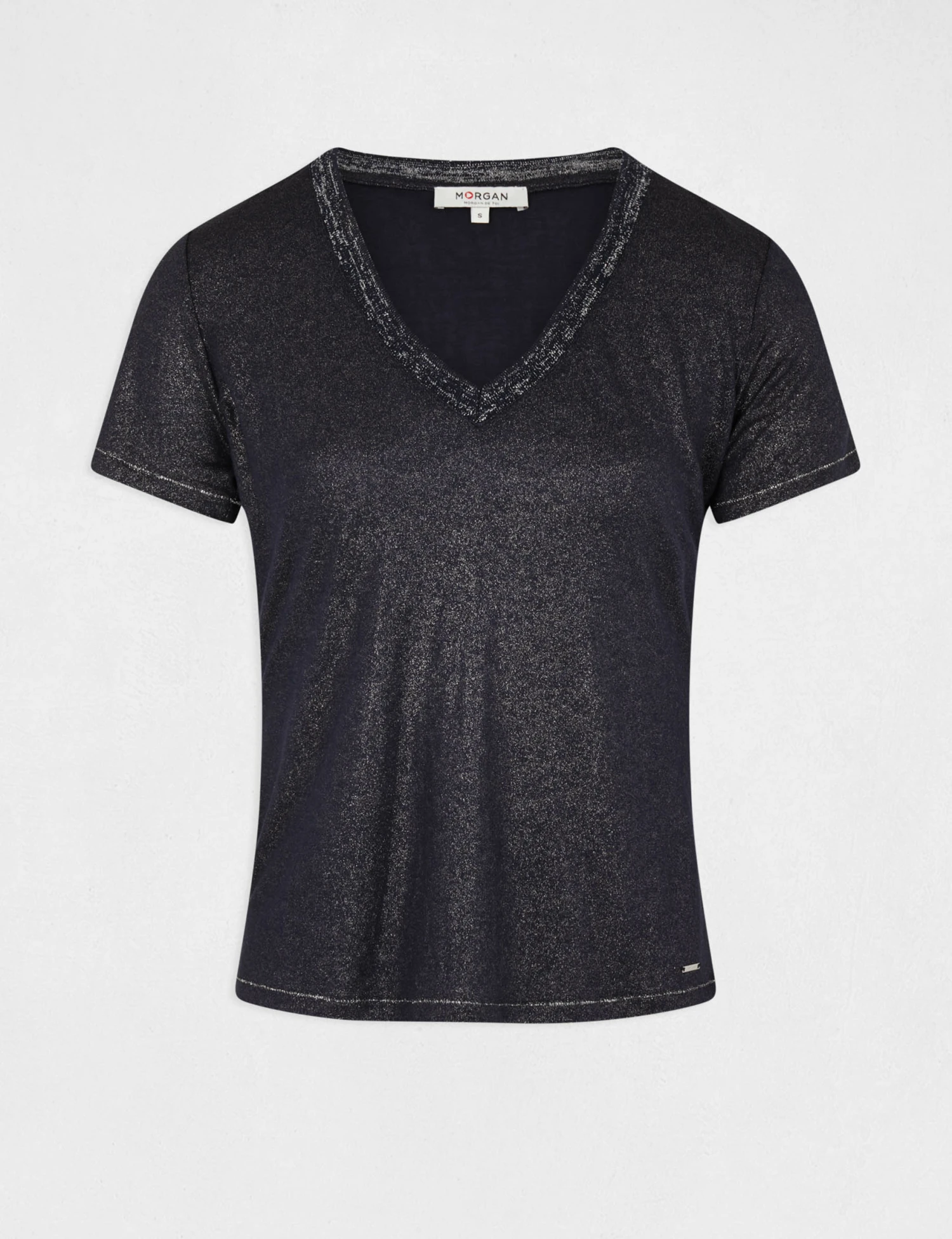 T-shirt Manches Courtes Col En V Marine Femme – Image 4