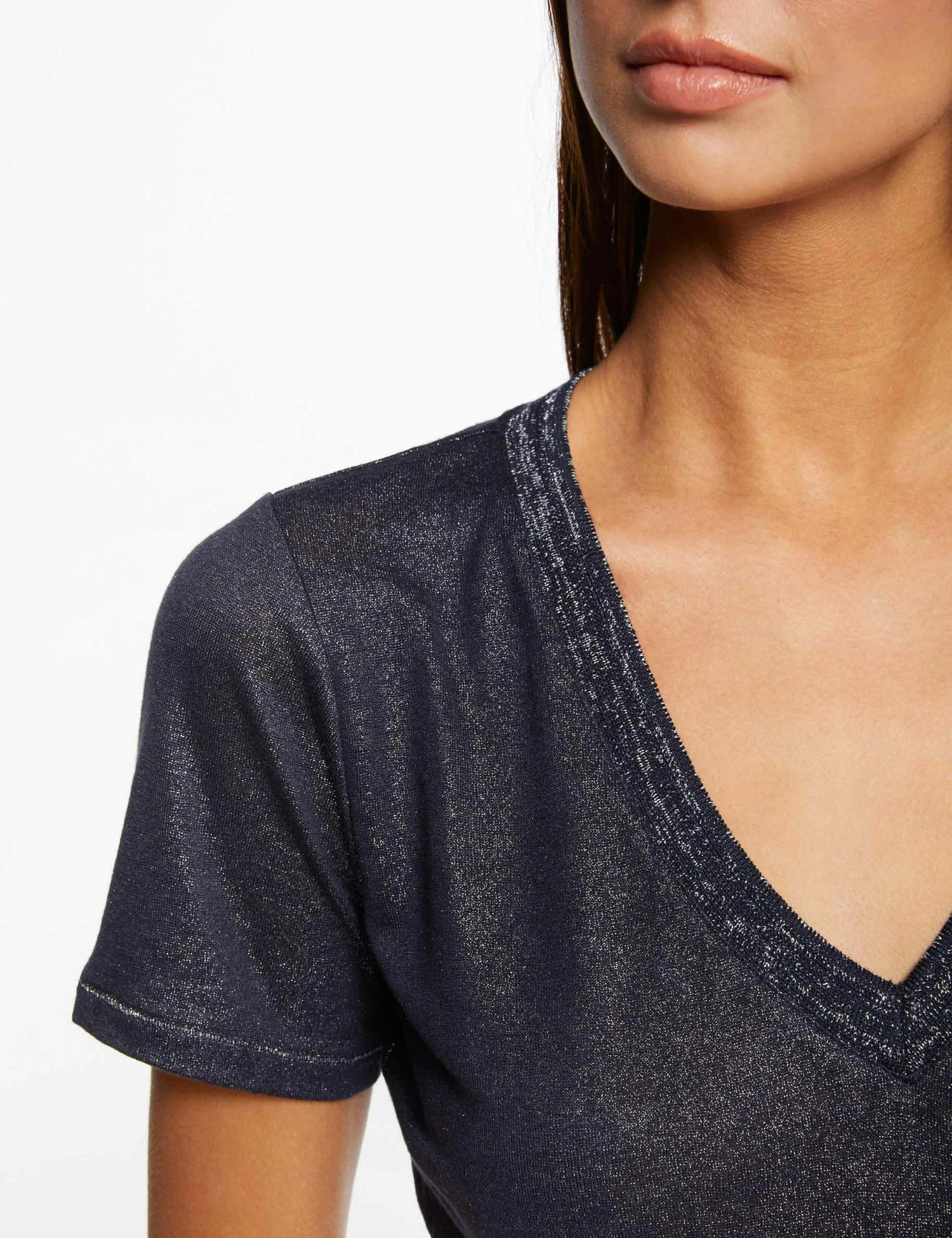 T-shirt Manches Courtes Col En V Marine Femme – Image 5