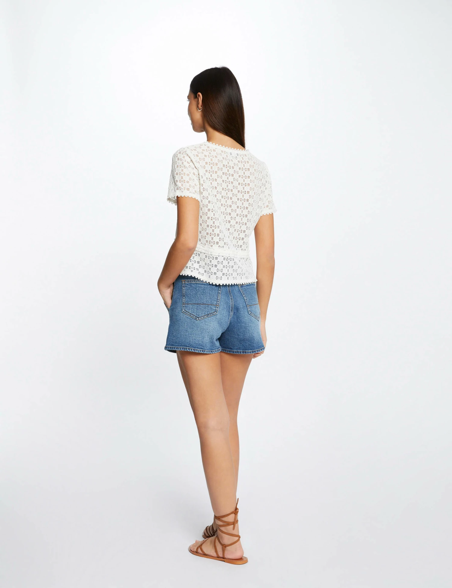 T-shirt Manches Courtes En Dentelle Ecru Femme – Image 2