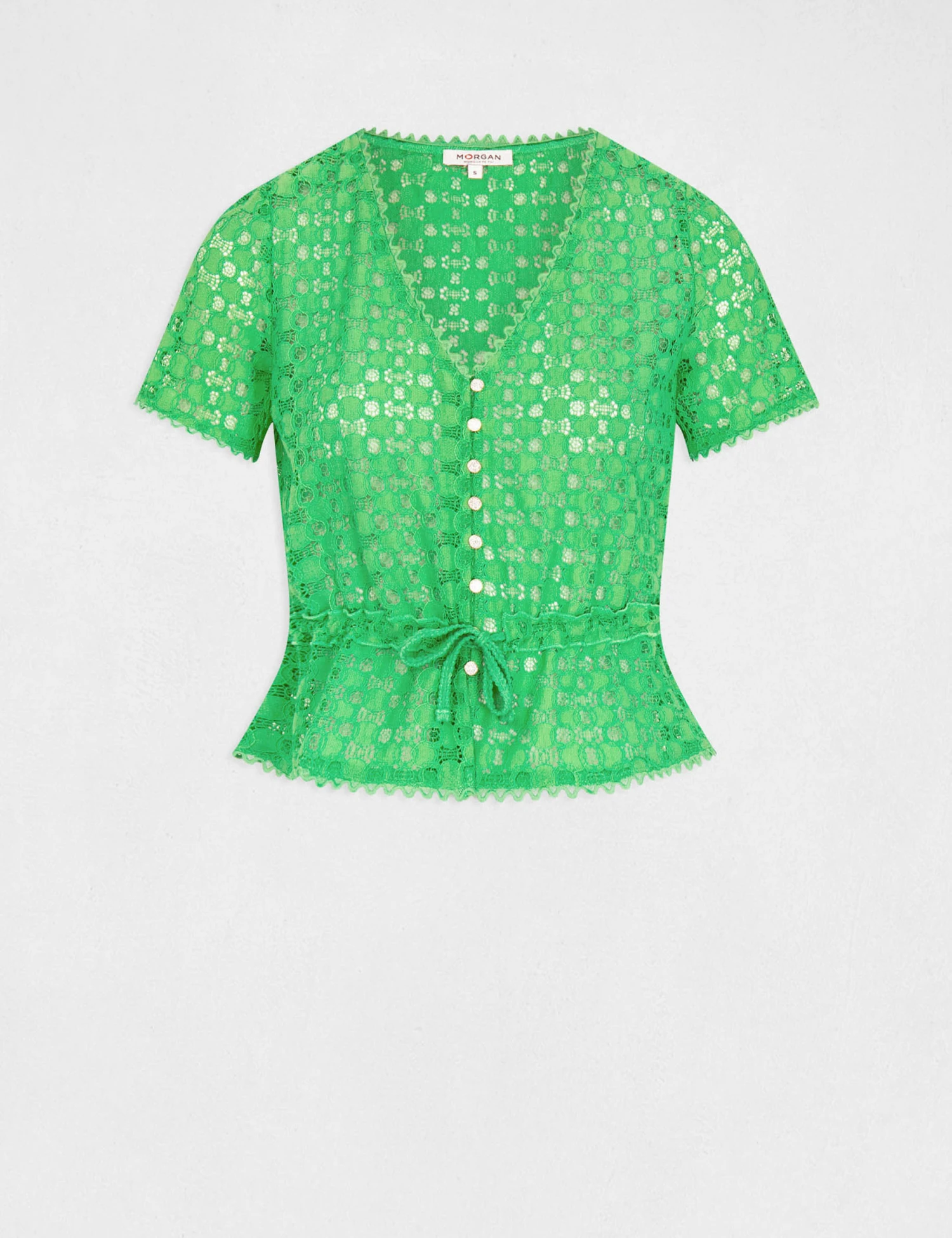 T-shirt Manches Courtes En Dentelle Vert Femme – Image 4