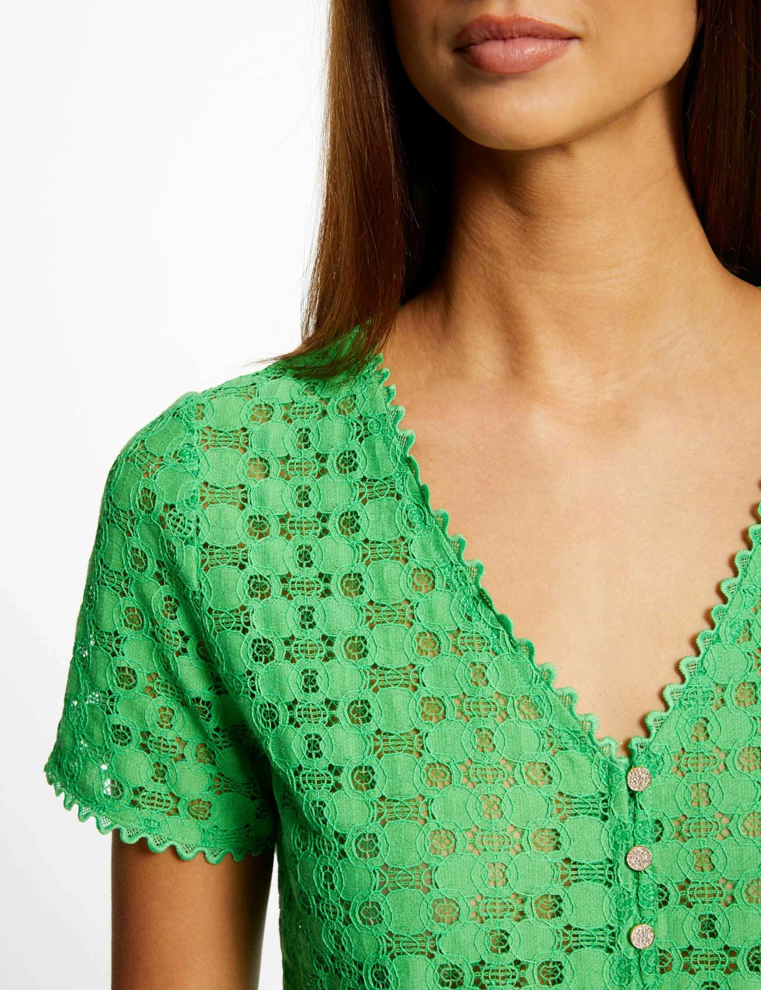 T-shirt Manches Courtes En Dentelle Vert Femme – Image 5