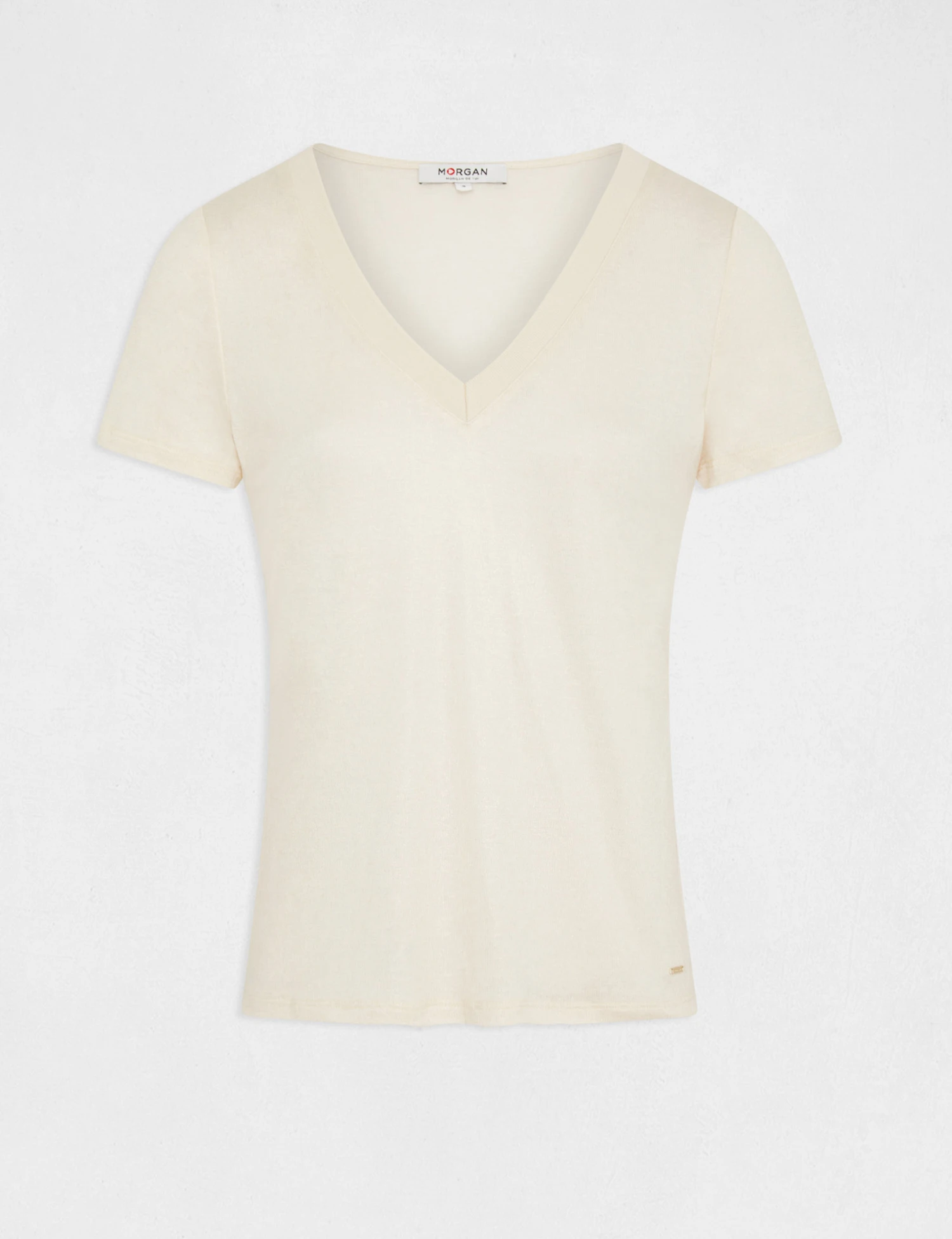 T-shirt Manches Courtes Fils Métallisés Ivoire Femme – Image 4