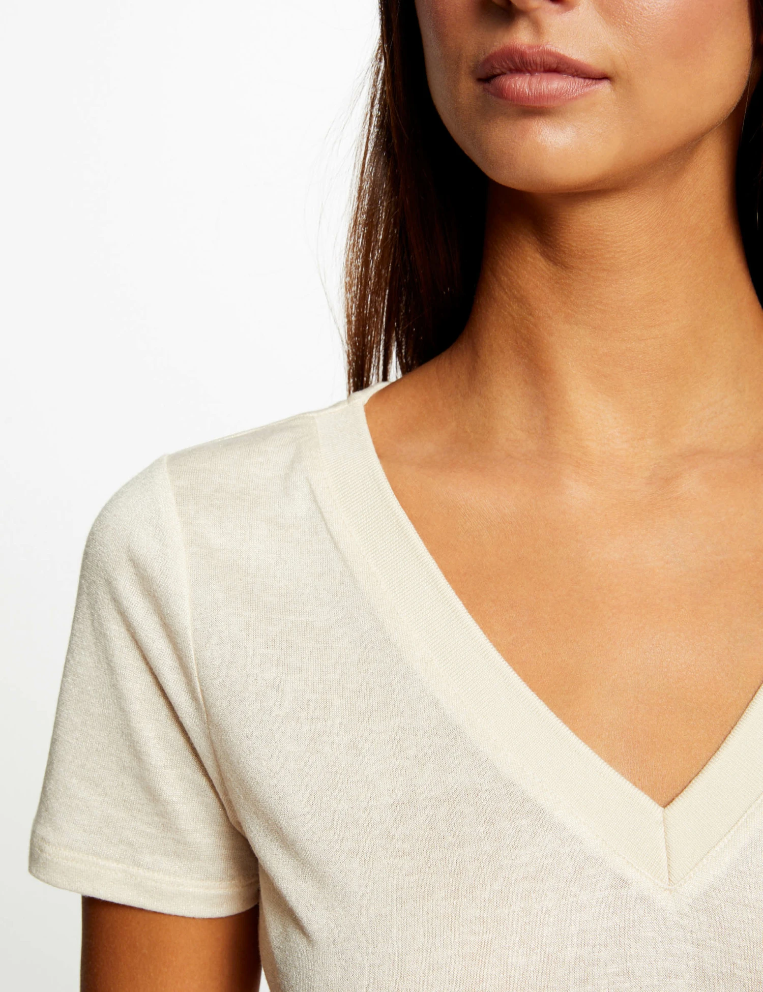 T-shirt Manches Courtes Fils Métallisés Ivoire Femme – Image 5