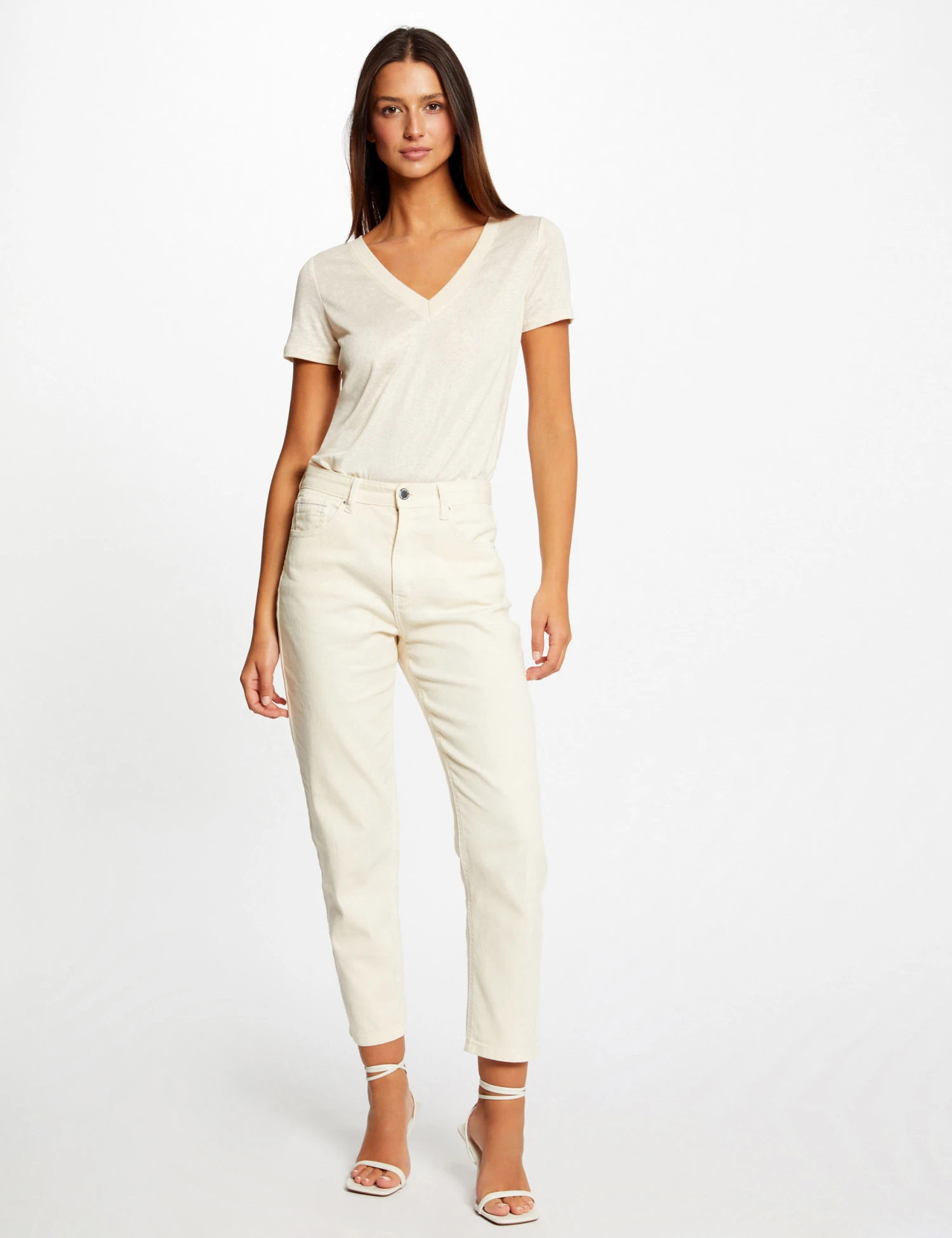 T-shirt Manches Courtes Fils Métallisés Ivoire Femme – Image 3