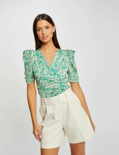 T-shirt Manches Courtes Froncé Imprimé Multico Femme