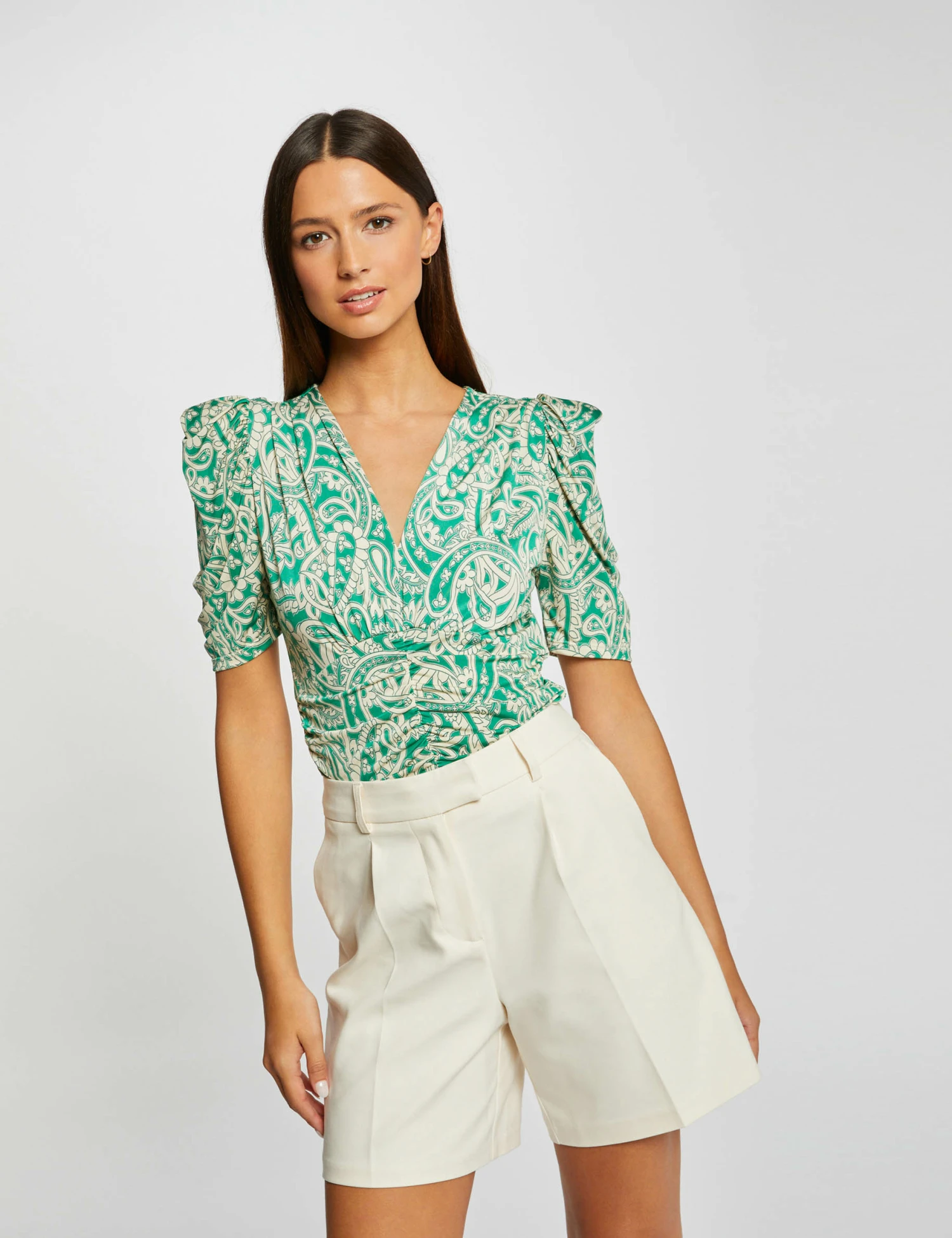 T-shirt Manches Courtes Froncé Imprimé Multico Femme