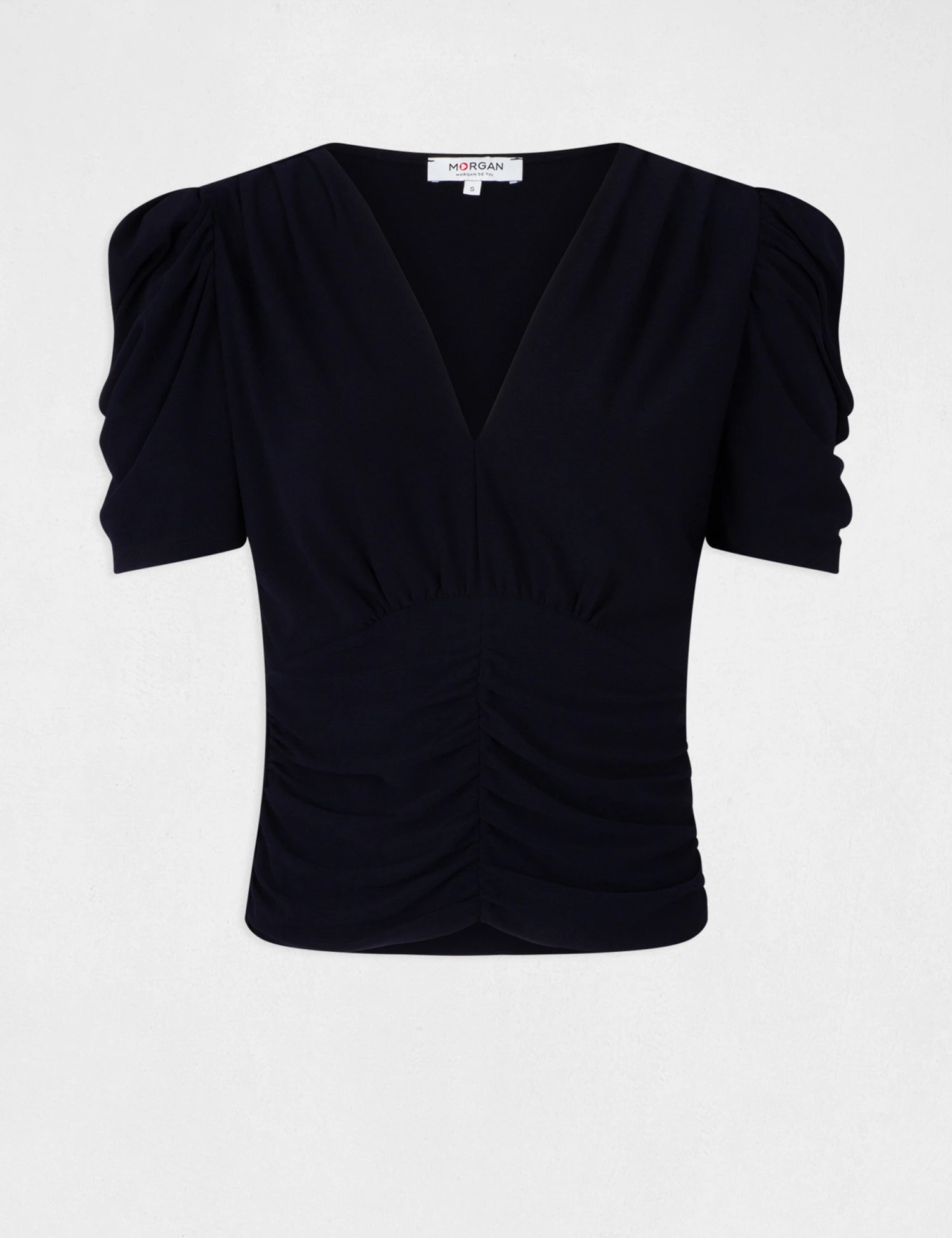 T-shirt Manches Courtes Froncé Marine Femme – Image 5