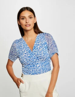 T-shirt Manches Courtes Imprimé Abstrait Bleu Femme