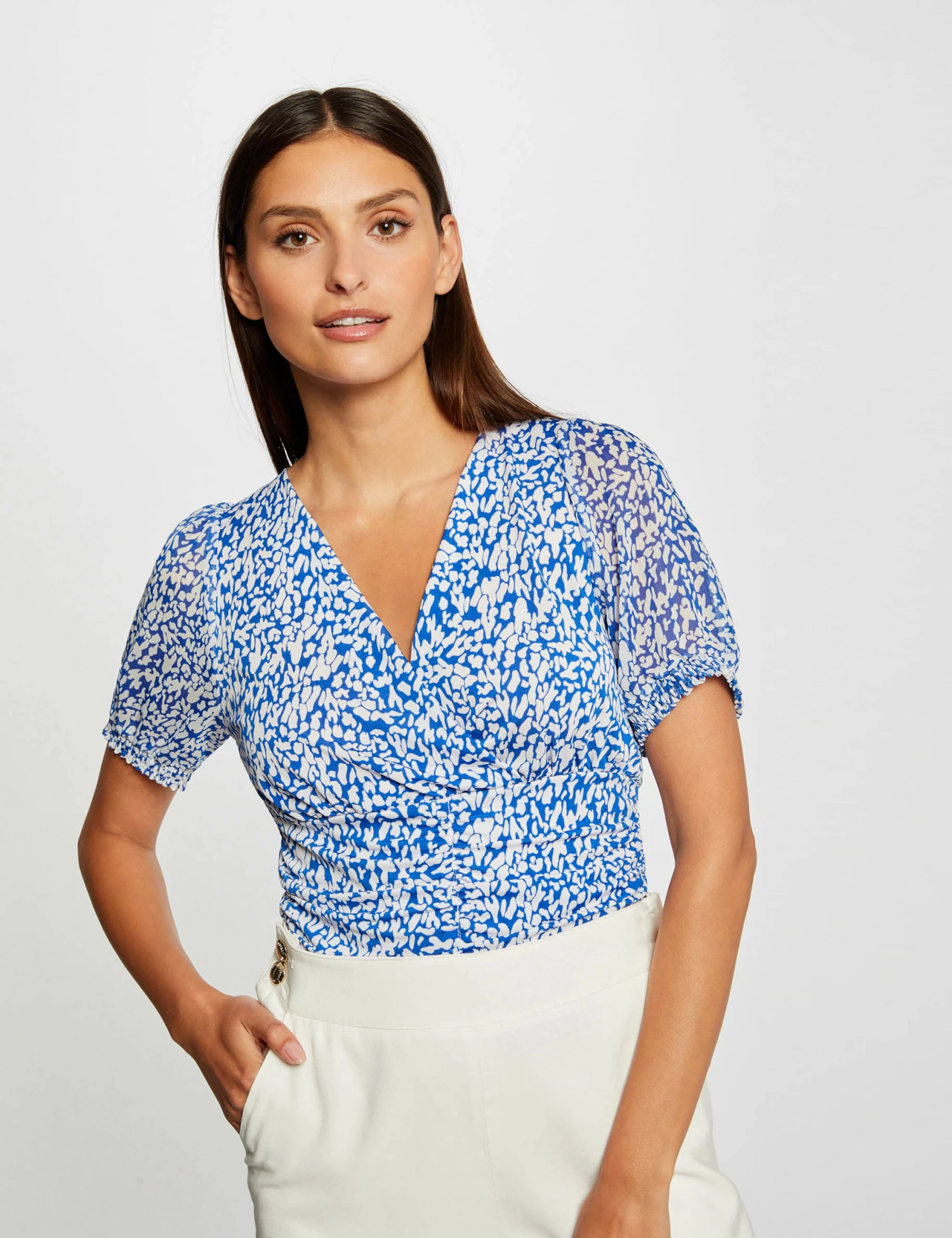 T-shirt Manches Courtes Imprimé Abstrait Bleu Femme