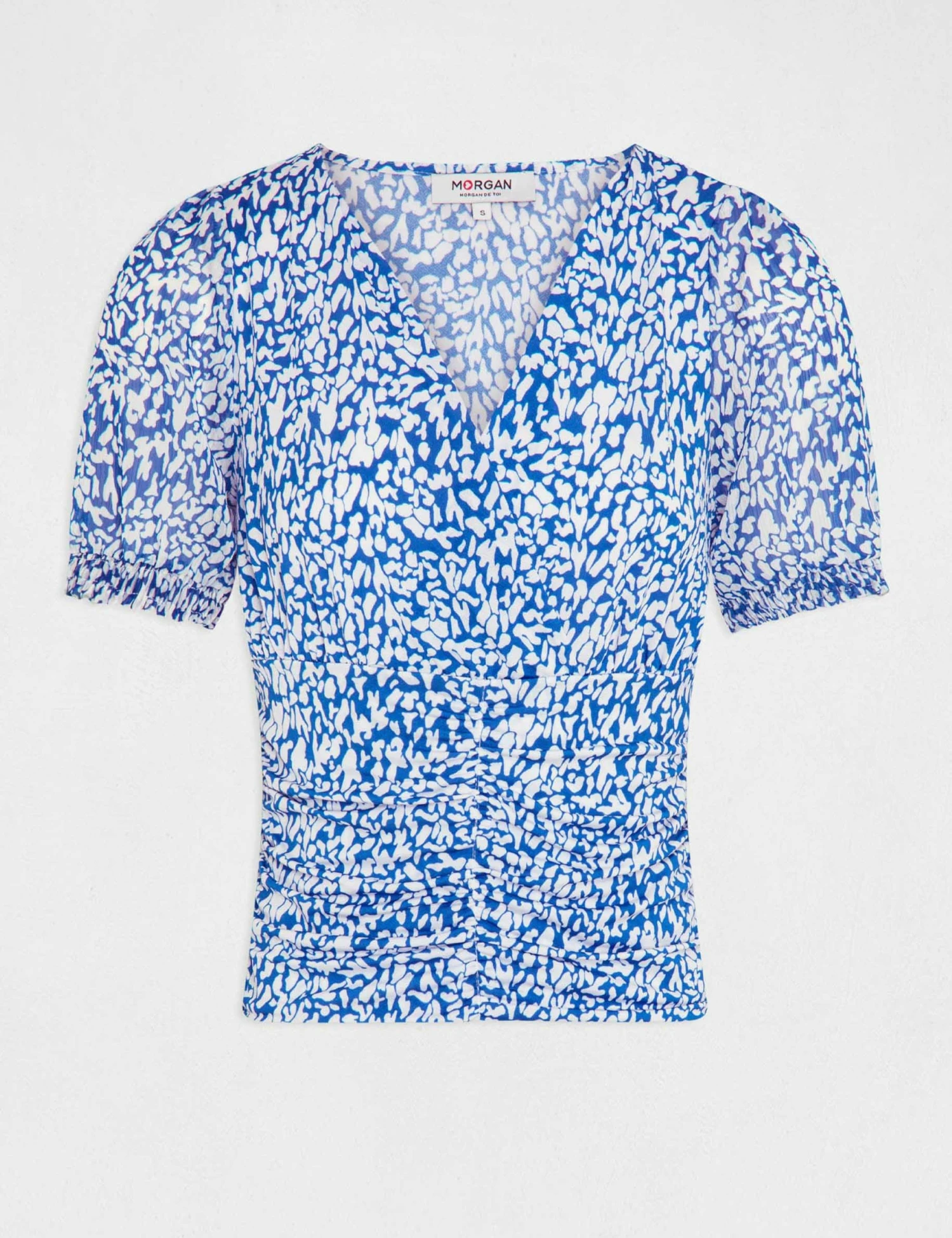 T-shirt Manches Courtes Imprimé Abstrait Bleu Femme – Image 4