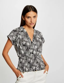 T-shirt Manches Courtes Imprimé Abstrait Multico Femme