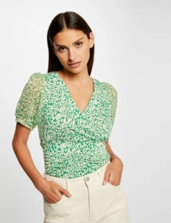 T-shirt Manches Courtes Imprimé Abstrait Vert Femme