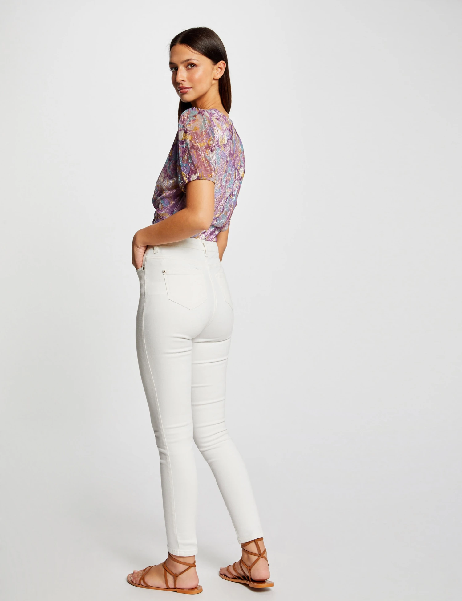 T-shirt Manches Courtes Imprimé Floral Violet Femme – Image 2