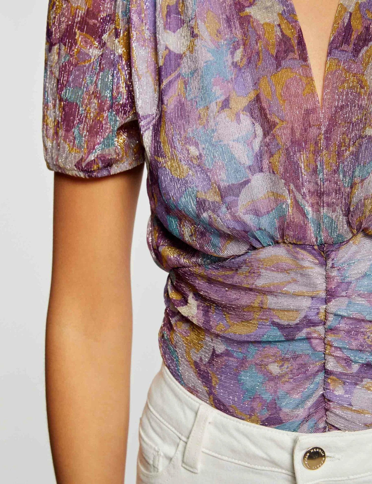 T-shirt Manches Courtes Imprimé Floral Violet Femme – Image 5