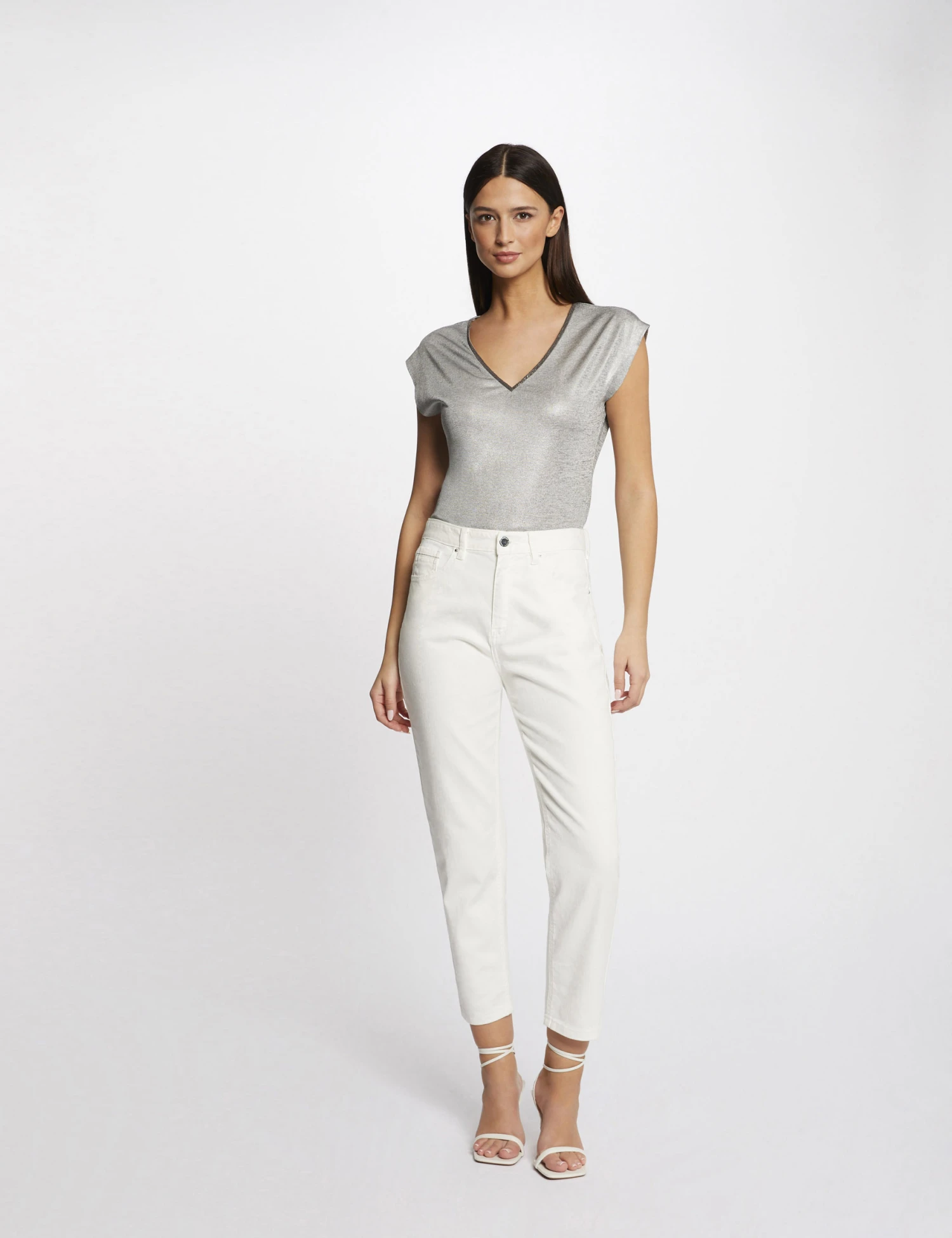 T-shirt Manches Courtes Métallisé Argente Femme – Image 3