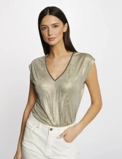 T-shirt Manches Courtes Métallisé Dore Femme