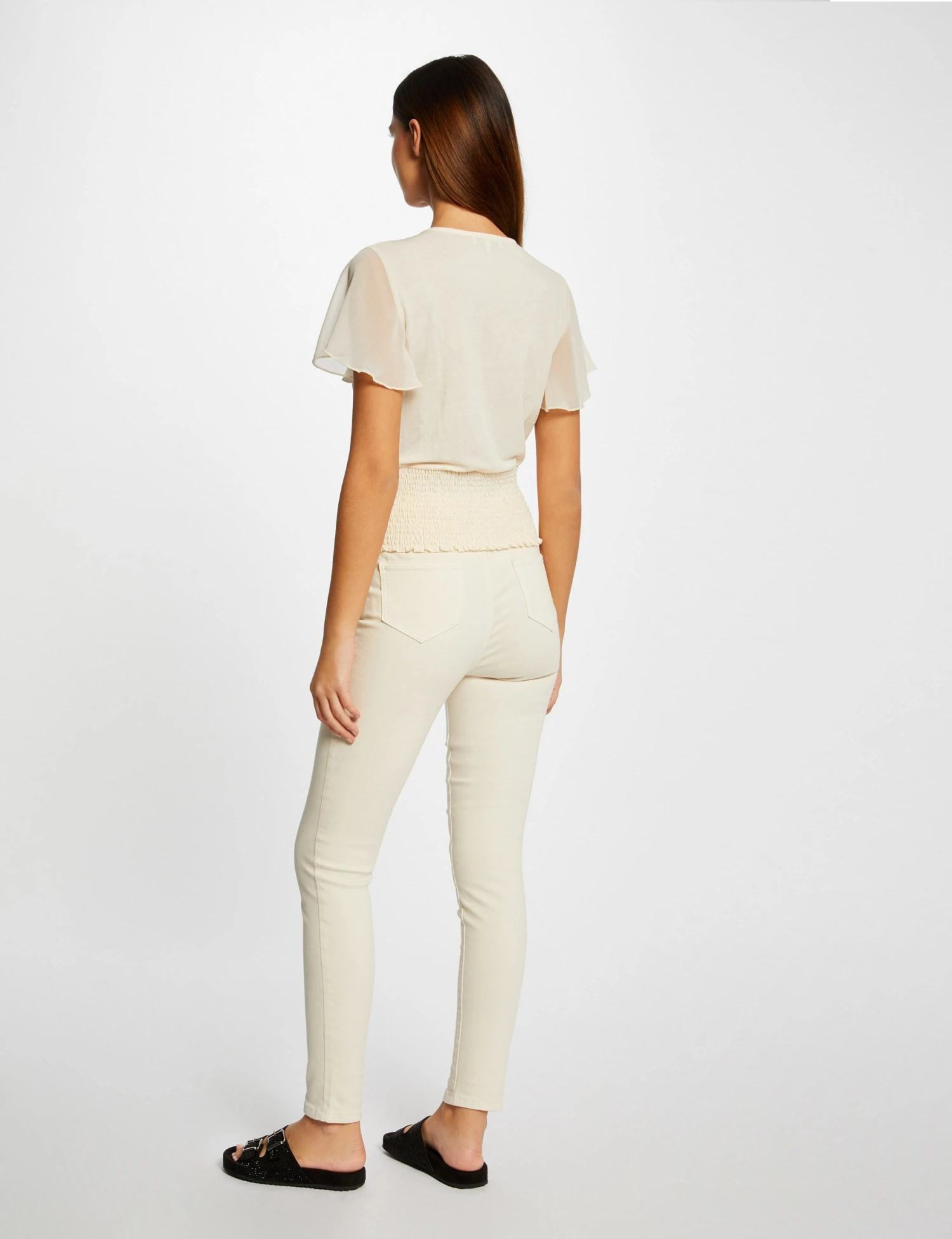 T-shirt Manches Courtes Smocké Ecru Moyen Femme – Image 2